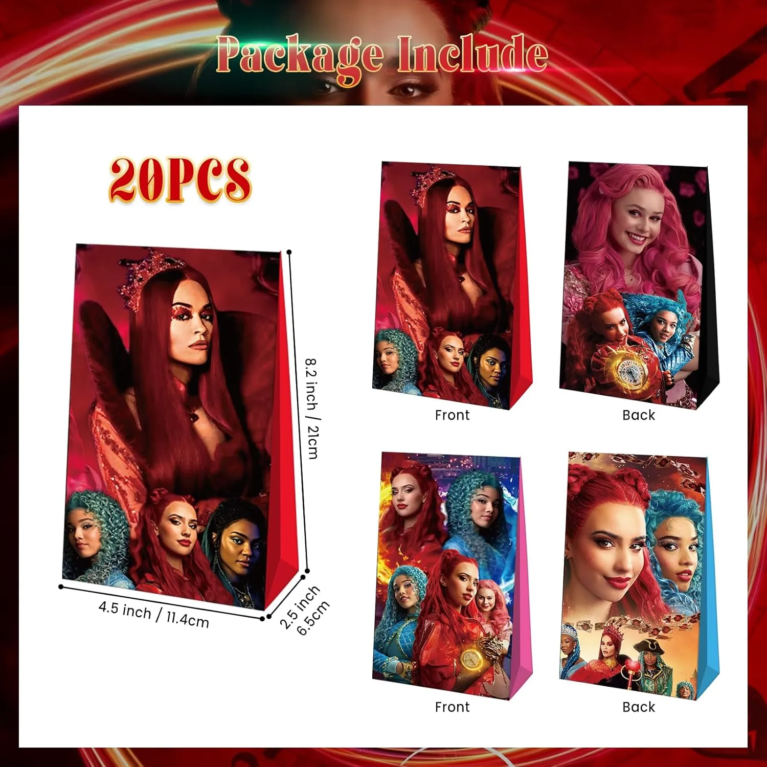 Optiacan 20pcs Rise of Red Goodie Bags, Descendants Themed Party Bags for Boys Girls Kids Party Decorations (20)
