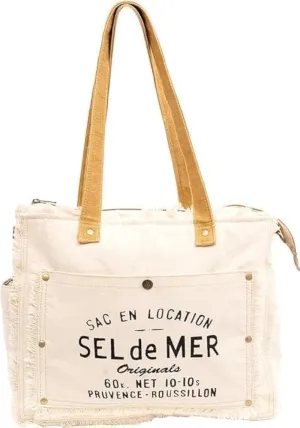 Orbit Art Gallery Sel De Mer Upcycled Canvas Hand Bag, Canvas Tote Bag Shoulder Handbag for Women, White