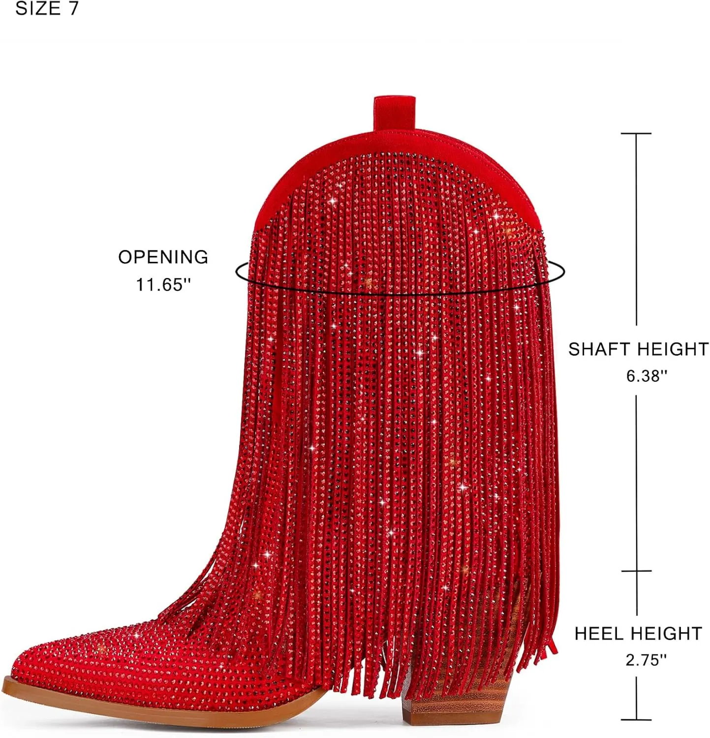 Ouepiano Cowboy Boots for Women - Cowgirl Rhinestone Boots with Sparkly Fringe Pointed Toe Western Boot Chunky Heel Pull-On Wide Calf Botas Vaqueras