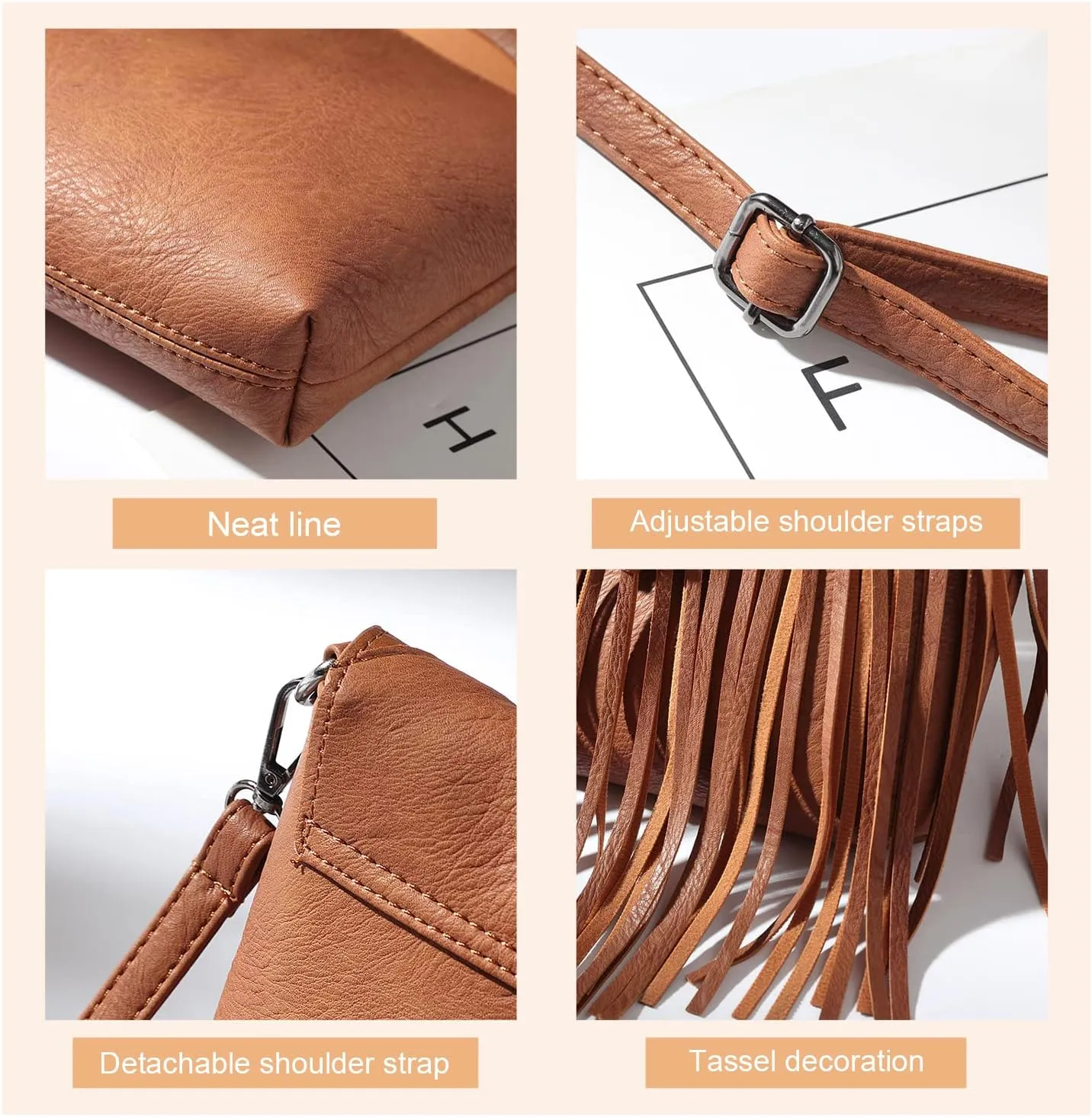 Oweisong Fringe Crossbody Purse for Women Western Cowgirl Purse Leather Tassel Fanny Packs Black Shoulder Handbags