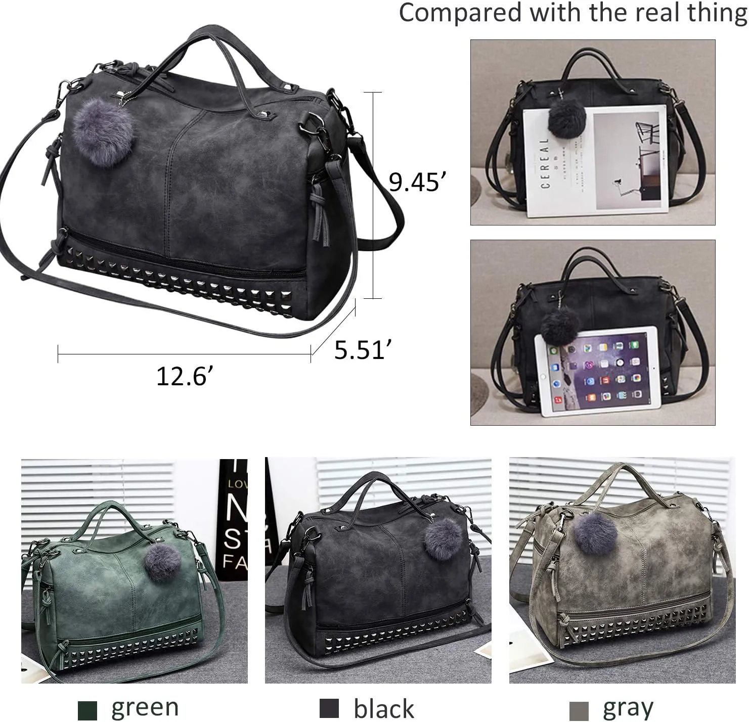Pahajim Womens Studded Tote Handbags Top Punk Casual Shoulder Bags Hobo Rocker Satchel Purse