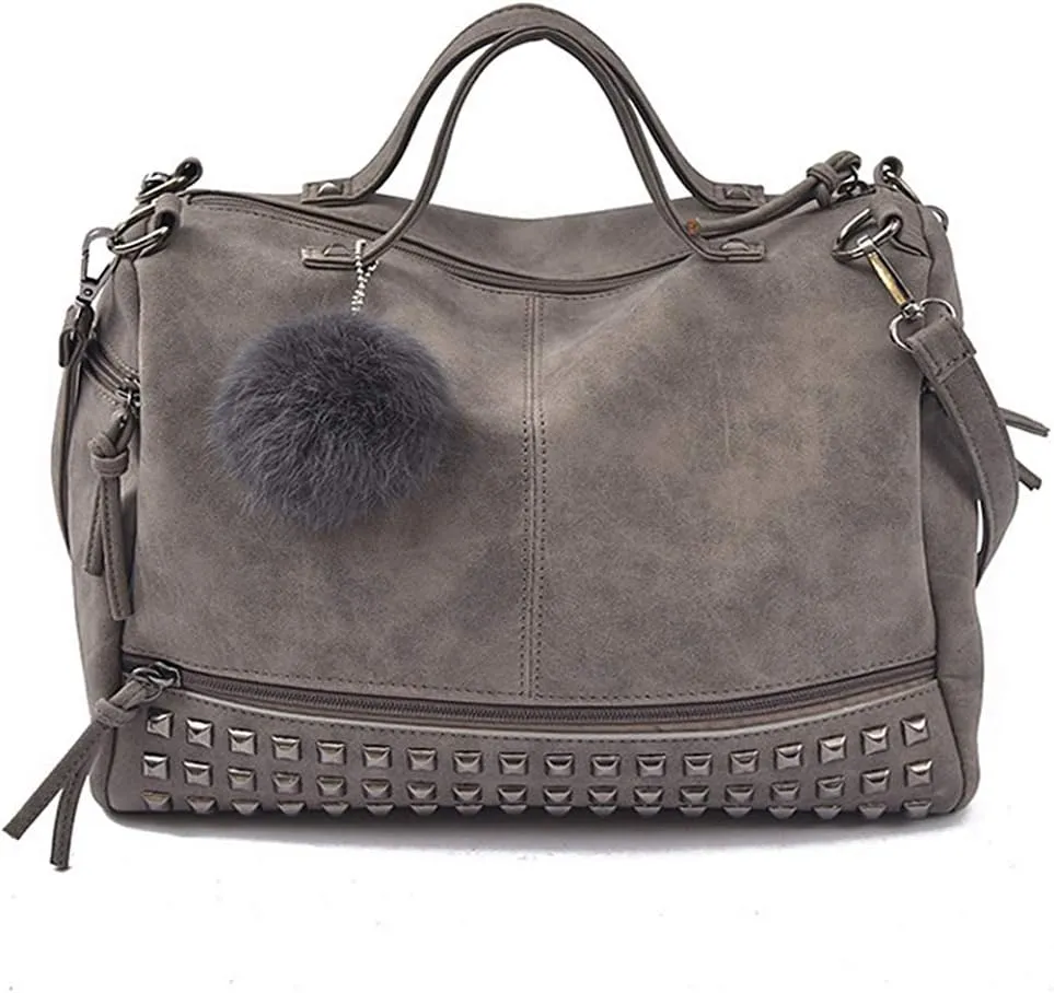 Pahajim Womens Studded Tote Handbags Top Punk Casual Shoulder Bags Hobo Rocker Satchel Purse