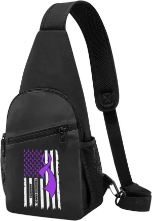 Pancreatic Cancer Awareness America Flag Purple Ribbon Chest Pack Leisure Shoulder Crossbody Chest Bag