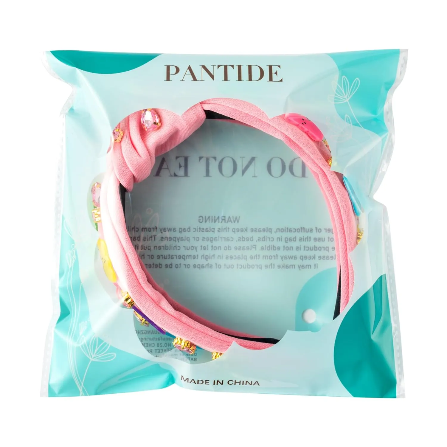 PANTIDE Easter Bunny Jeweled Knotted Headband - Peeps Rabbits Rhinestone Crystal Embellished Headband Wide Top Knot Fashion Hairband Hair Accessories Easter Spring Birthday Gift for Women Girls (Pink)