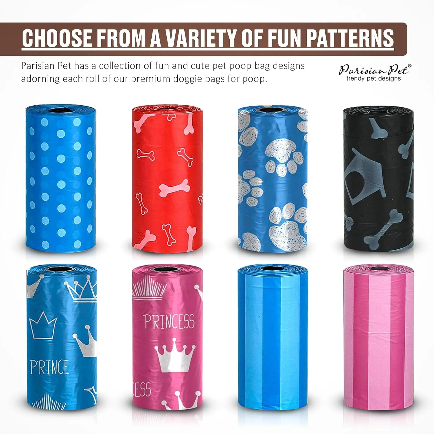 Parisian Pet Ecofriendly Dog Poop Bags Rolls - 320 Count Unscented Poop Bags For Dogs - Leakproof, Extra Thick, 16 Dog Waste Bags Refill Rolls - Polka Dot Pink Doggie Poop Bags - Fits All Dispenser
