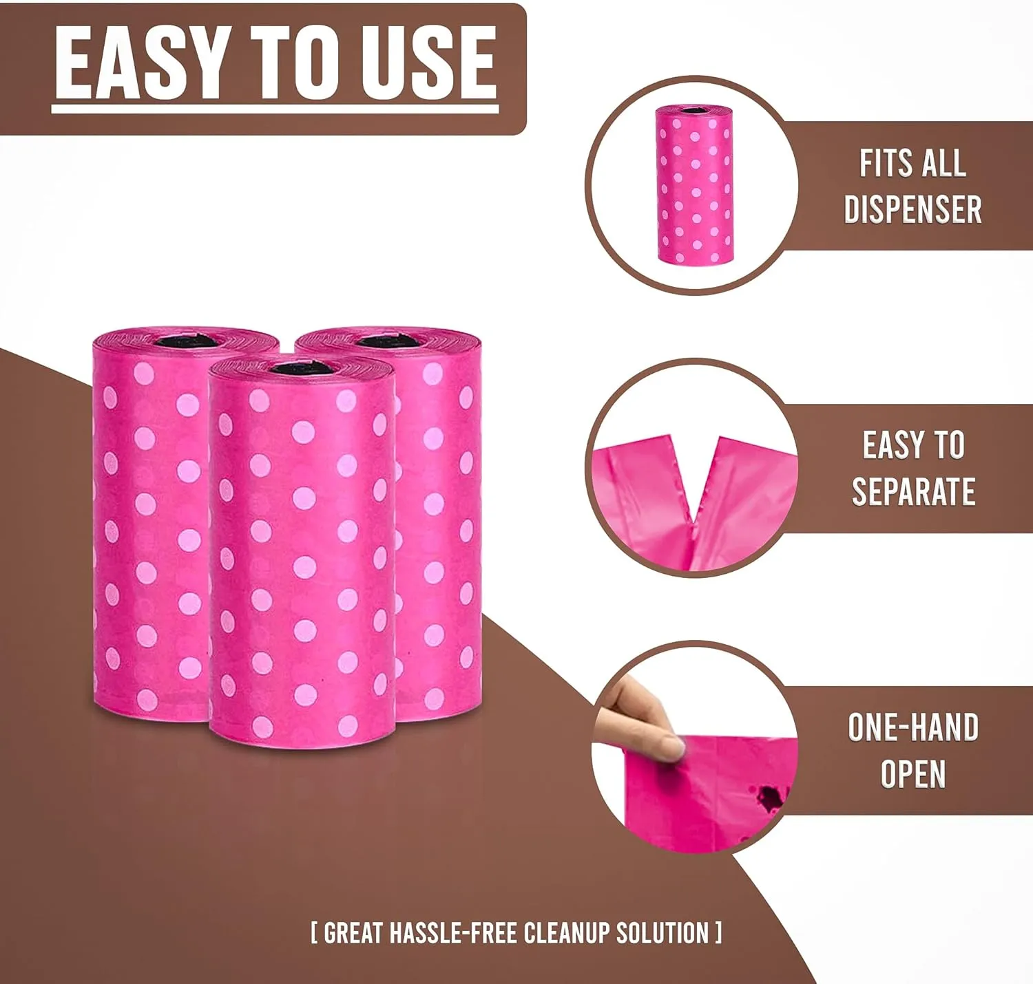 Parisian Pet Ecofriendly Dog Poop Bags Rolls - 320 Count Unscented Poop Bags For Dogs - Leakproof, Extra Thick, 16 Dog Waste Bags Refill Rolls - Polka Dot Pink Doggie Poop Bags - Fits All Dispenser
