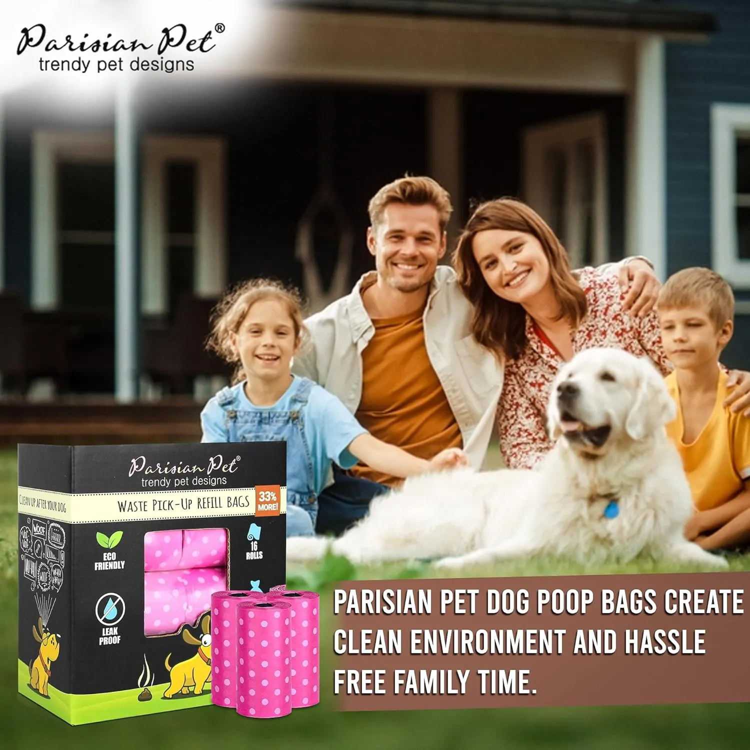 Parisian Pet Ecofriendly Dog Poop Bags Rolls - 320 Count Unscented Poop Bags For Dogs - Leakproof, Extra Thick, 16 Dog Waste Bags Refill Rolls - Polka Dot Pink Doggie Poop Bags - Fits All Dispenser