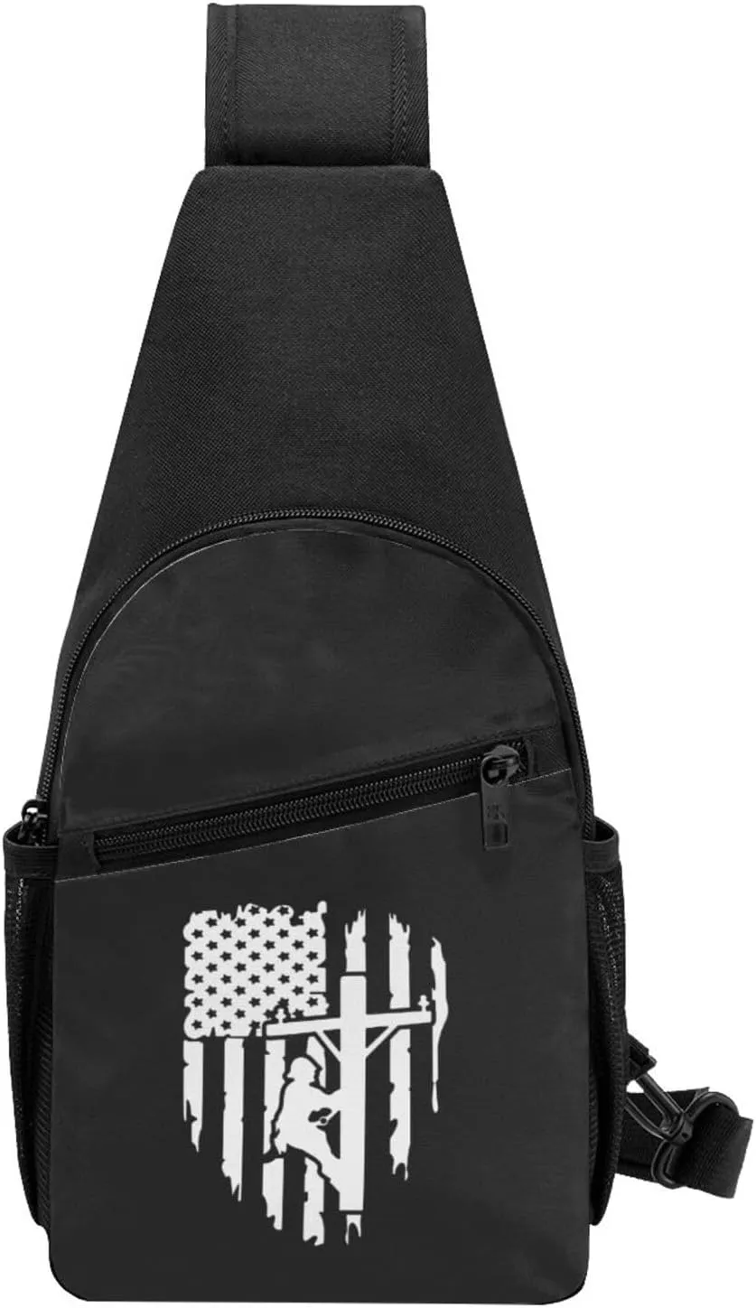 Patriotic American USA Flag Lineman Chest Pack Leisure Shoulder Crossbody Chest Bag