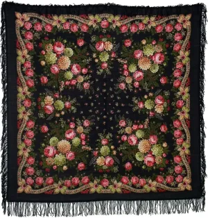 Pavlovo Posad Wool Shawl for Women with Silk Fringe 50x50'' (125x125 cm) 100% Wool Scarf for Women, Wrap, Fashion Scarves