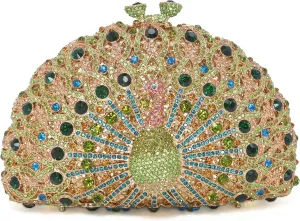 Peacock Luxury Rhinestone Crystal Evening Clutch Bag Sparkly Bride Wedding Party Purses for Women