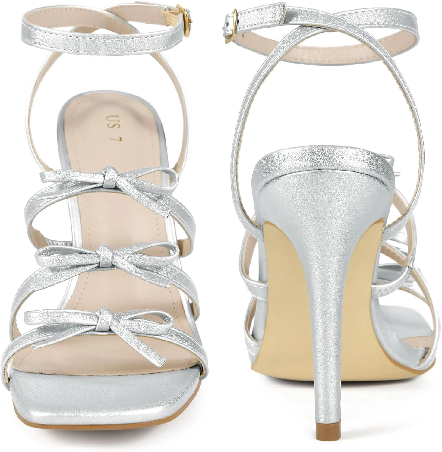 Perphy Bow Tie Strappy High Heel Square Toe Sandals for Women