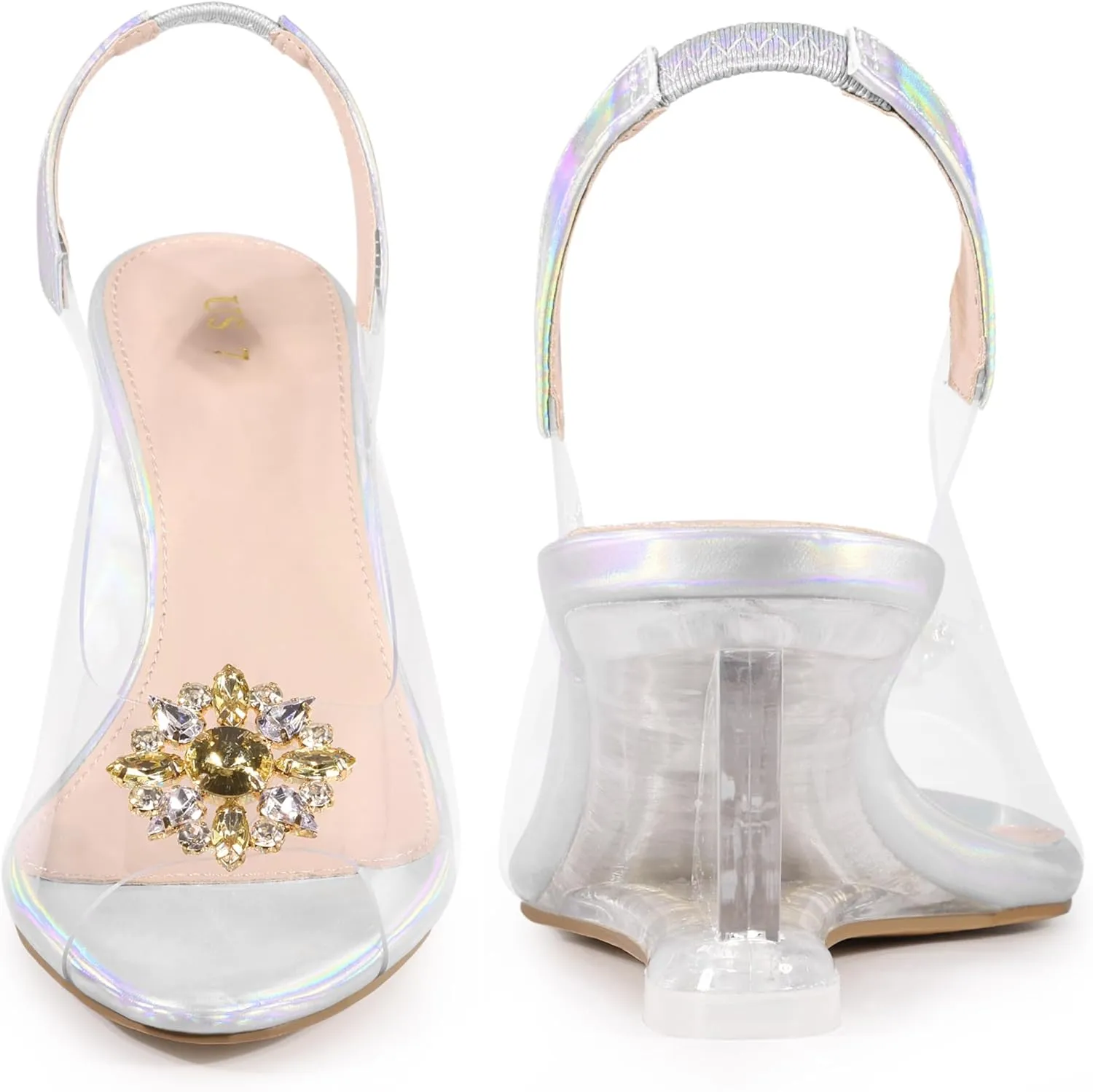 Perphy Rhinestone Clear Wedge Heel Slingback Sandal for Women