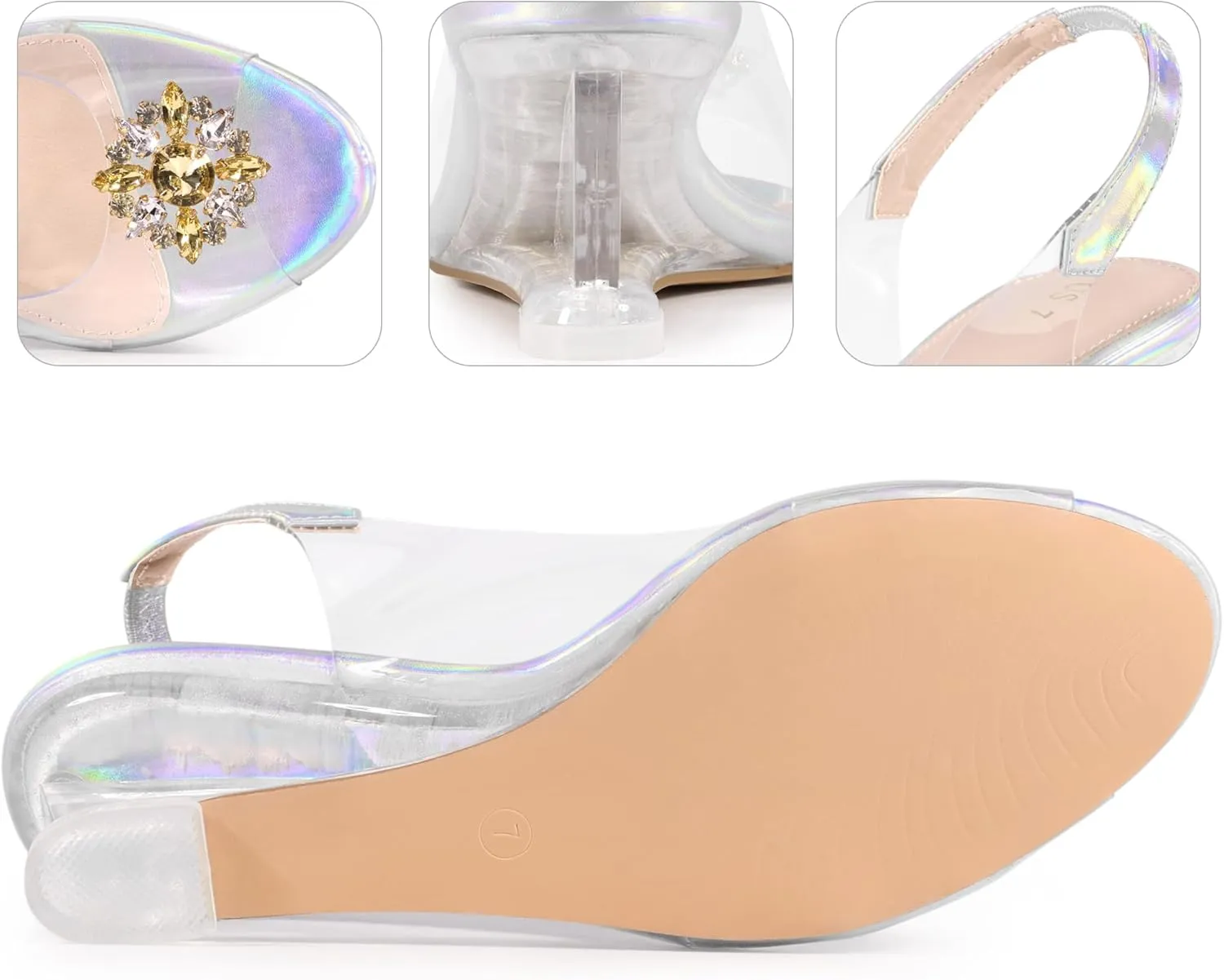 Perphy Rhinestone Clear Wedge Heel Slingback Sandal for Women