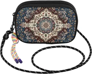 Persian Pattern Grey Small Crossbody Bags for Women Cell Phone Purses Shoulder Bag Handbag with Adjustable Strap