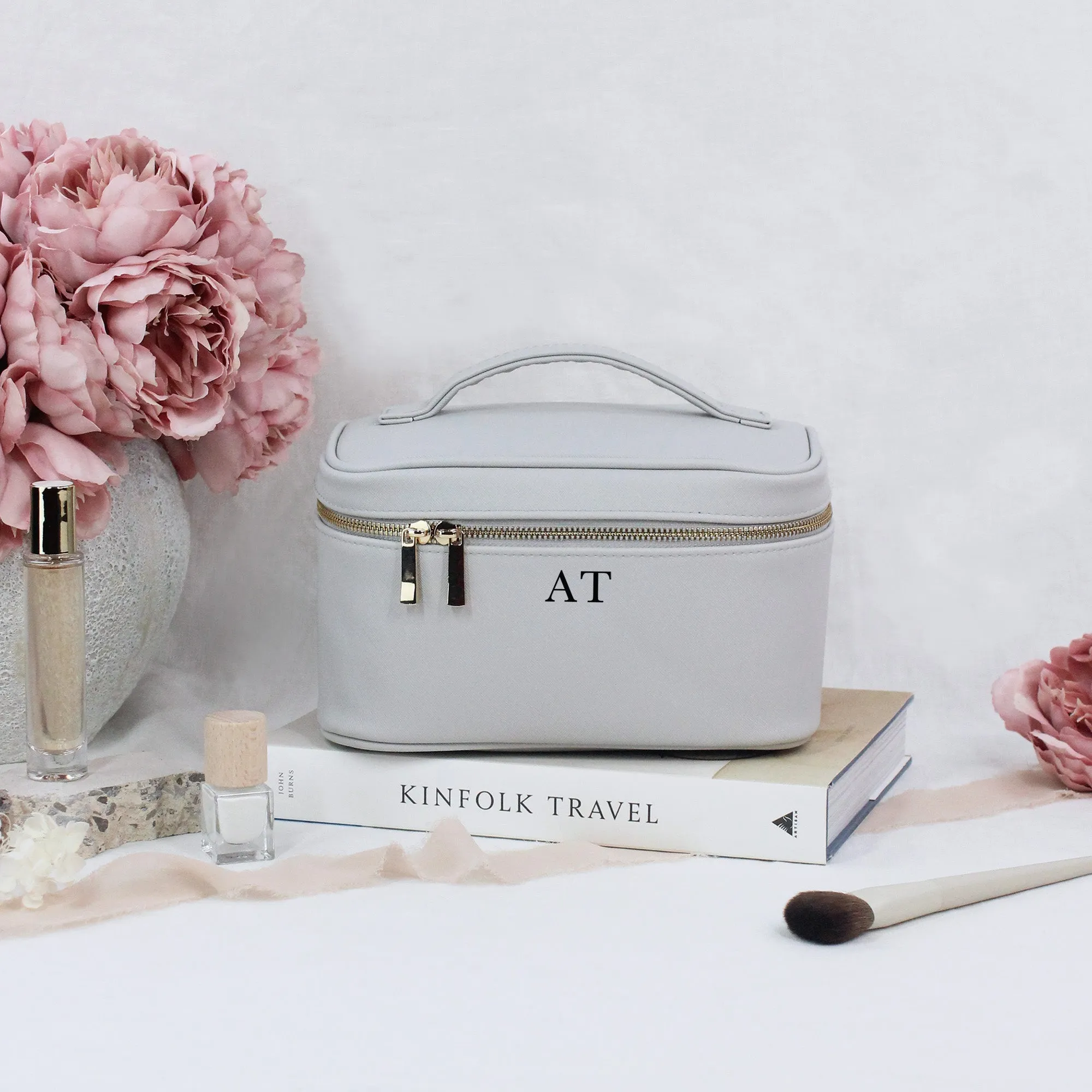 Personalised PU Leather Vanity Makeup Bag with Initials