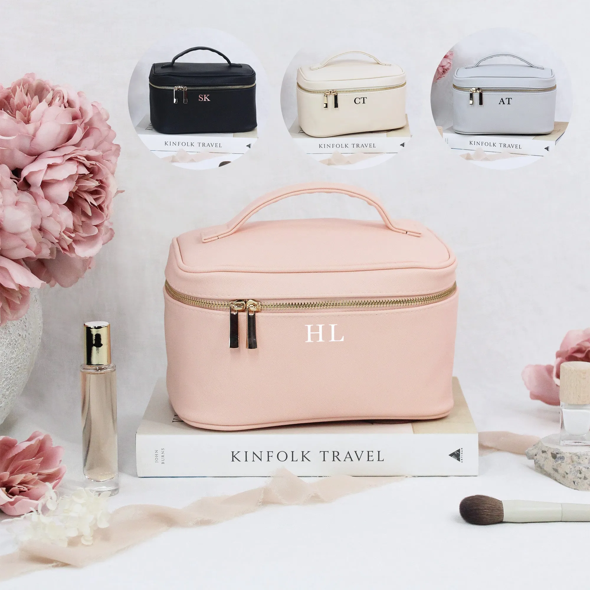 Personalised PU Leather Vanity Makeup Bag with Initials
