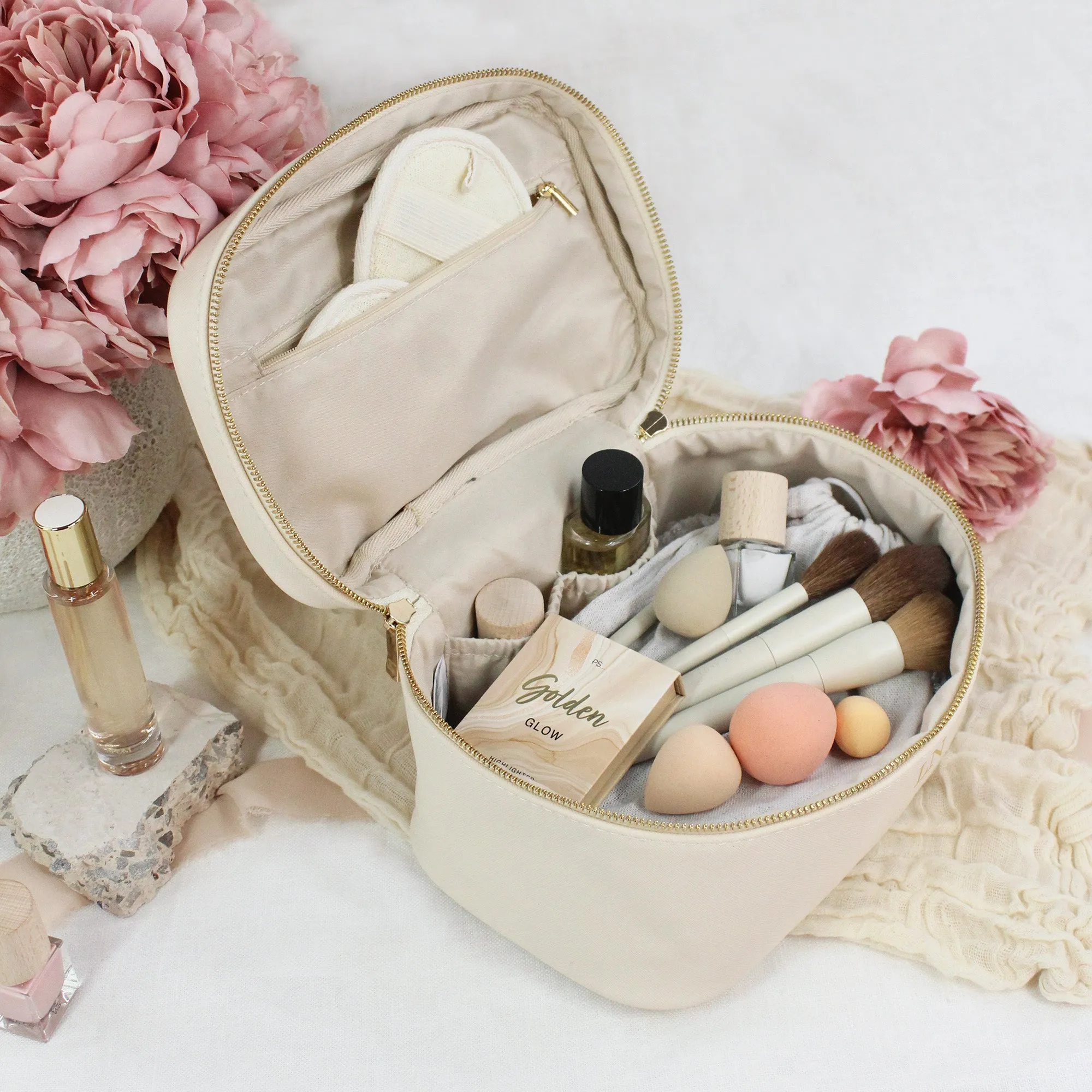 Personalised PU Leather Vanity Makeup Bag with Initials