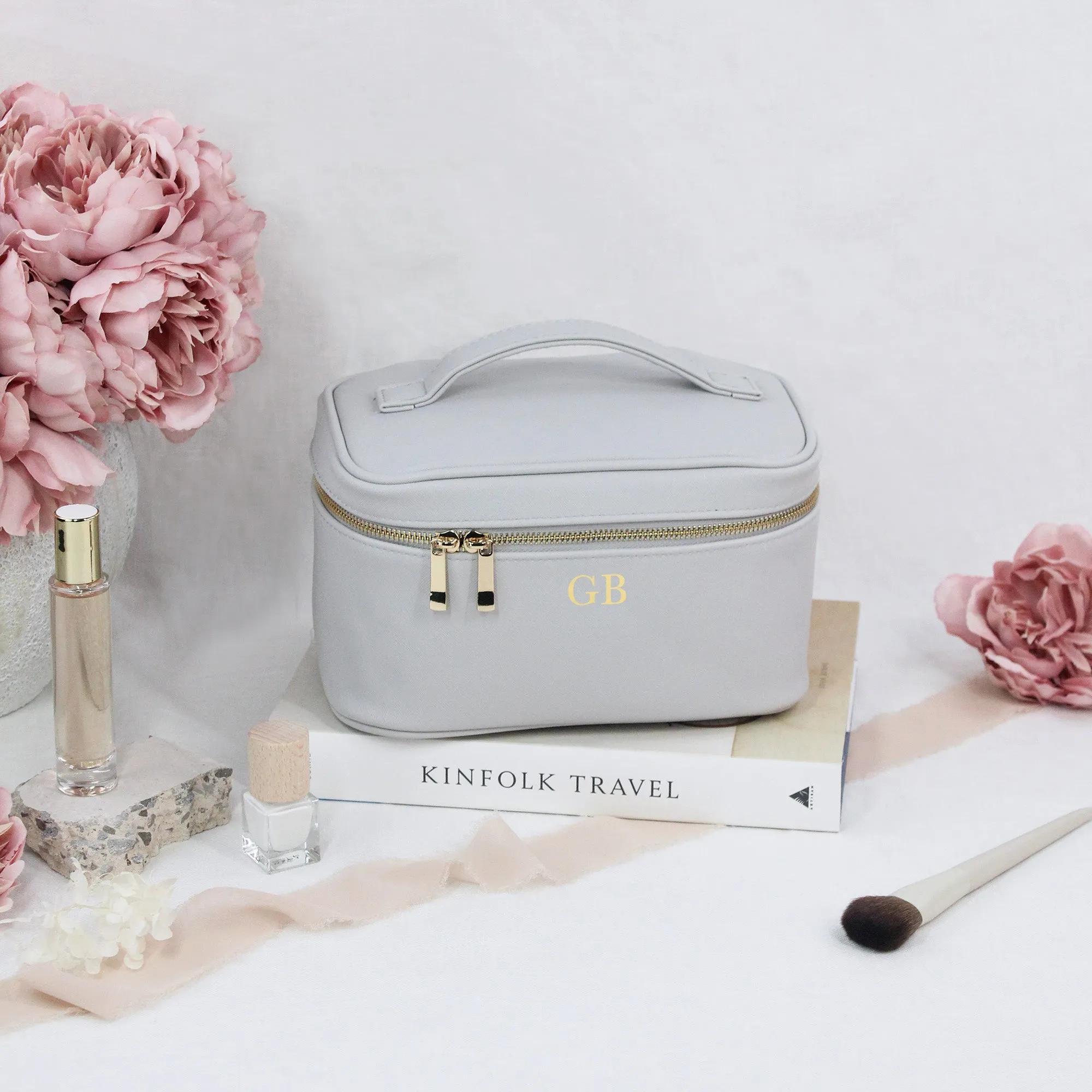 Personalised PU Leather Vanity Makeup Bag with Initials