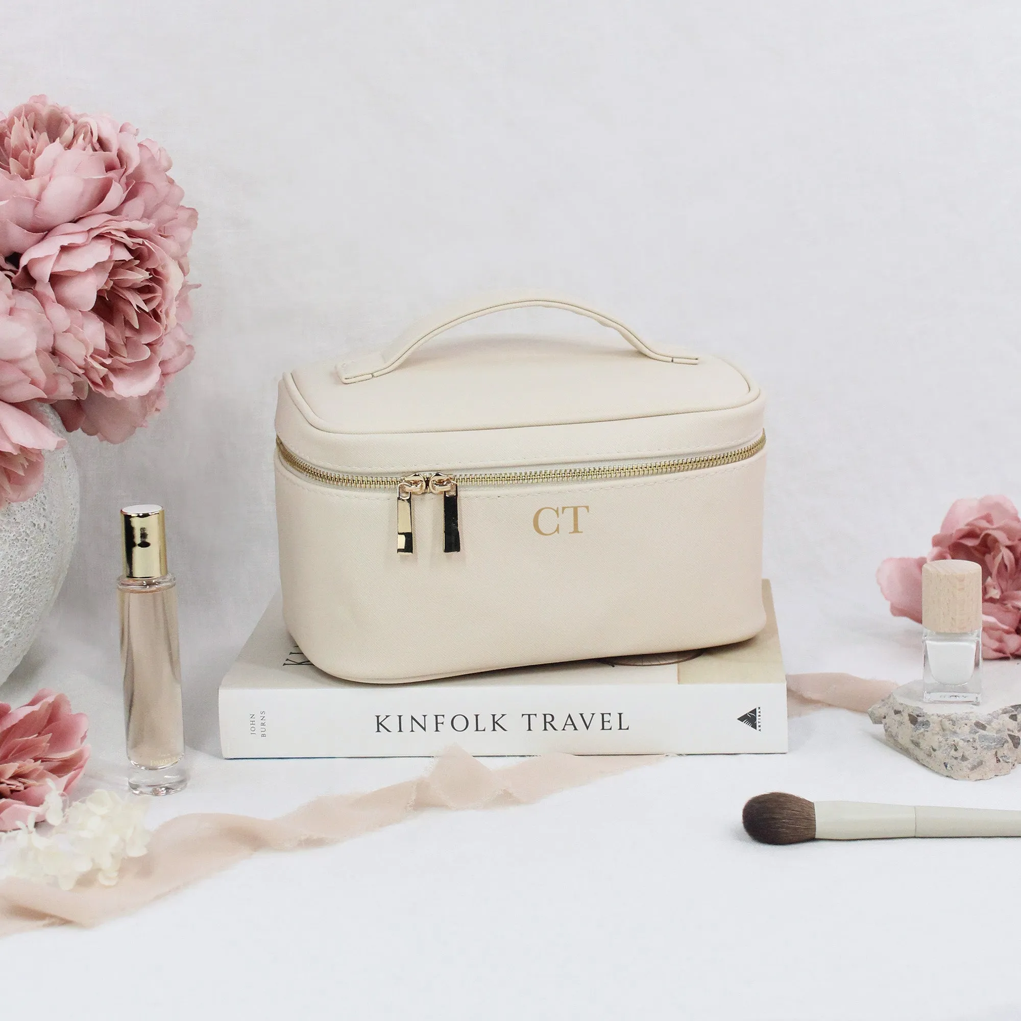 Personalised PU Leather Vanity Makeup Bag with Initials