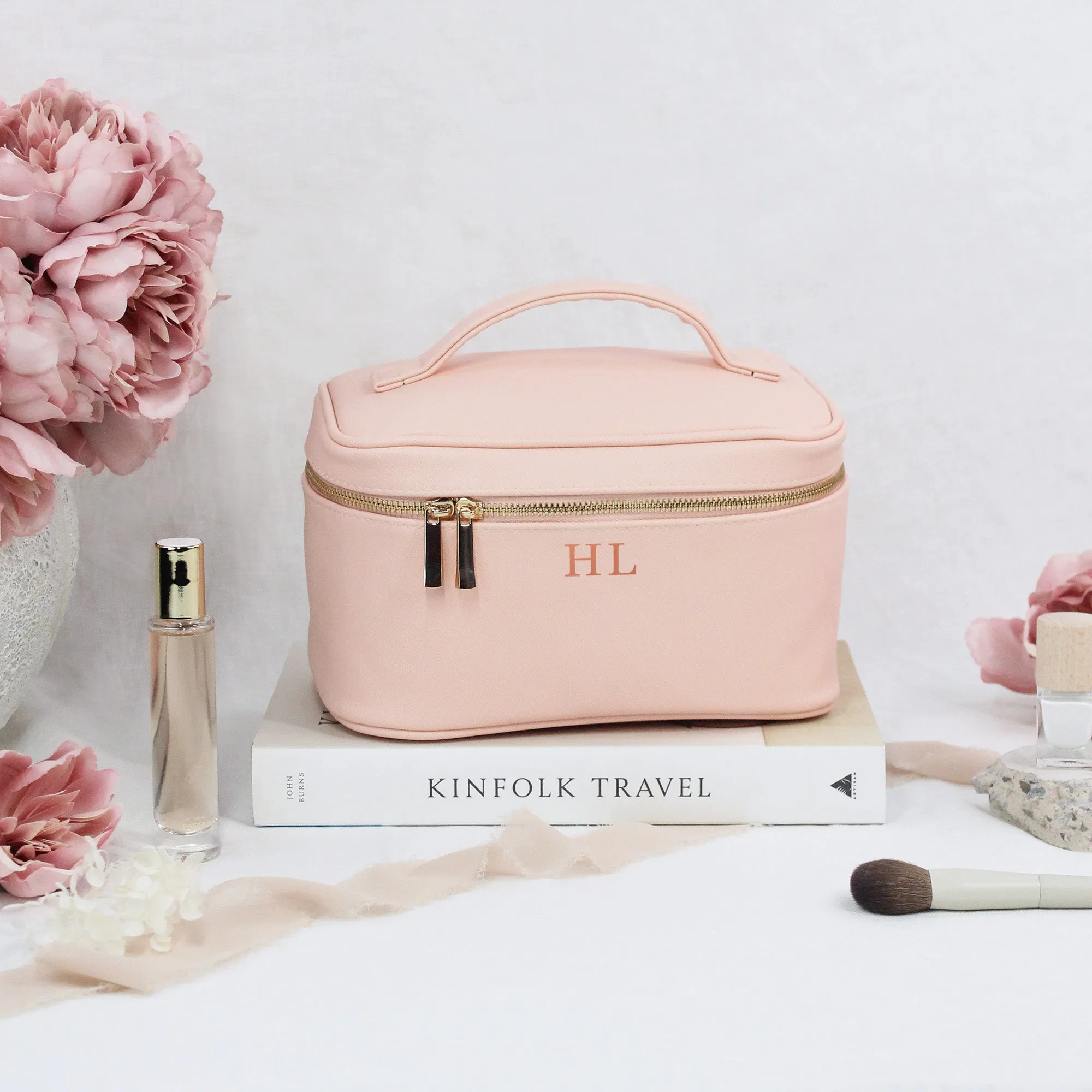 Personalised PU Leather Vanity Makeup Bag with Initials