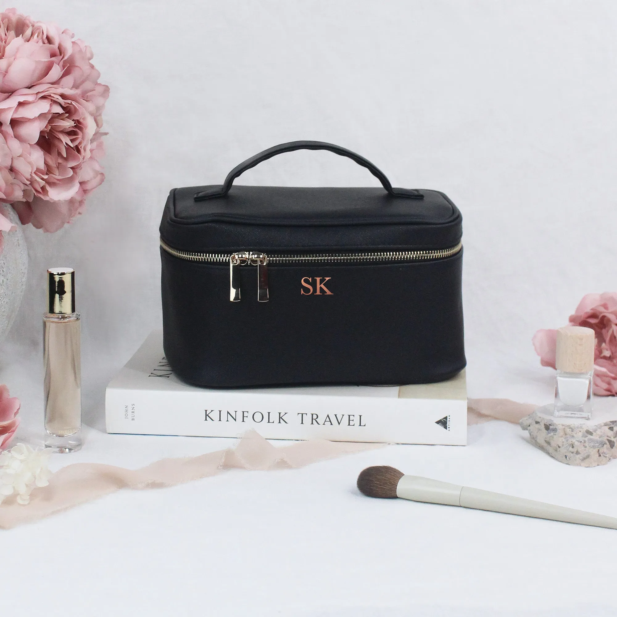 Personalised PU Leather Vanity Makeup Bag with Initials