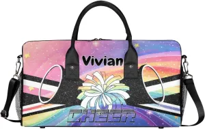 Personalized Cheerleader Cheer Bag Sport Duffel Bag with Name for Cheerleaders Customized Travel Overnight Weekender Bags, Colorful Rainbow Bags