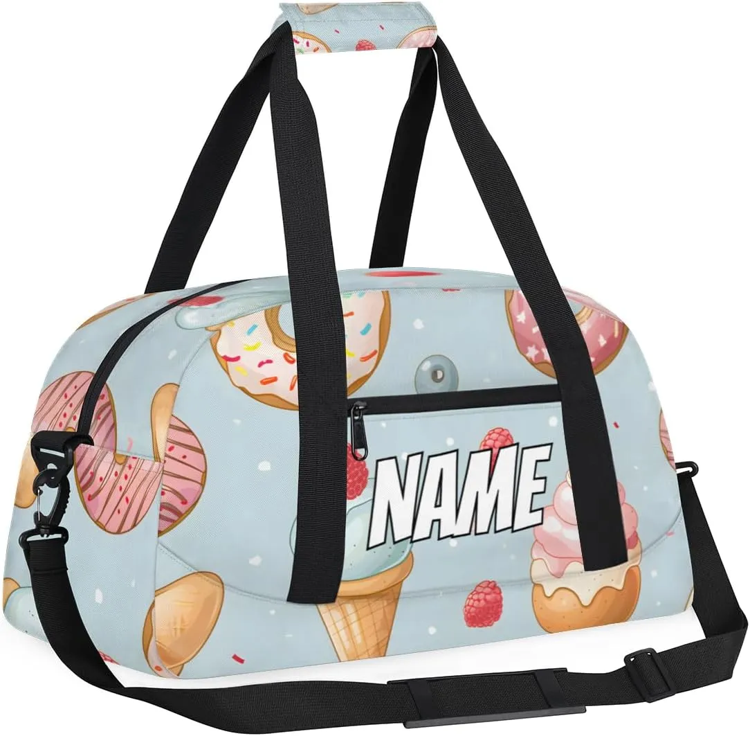 Personalized Custom Gym Bag for Women Men Carry on Donut Ice Cream Travel Duffel Tote Colorful Cupcake Overnight Workout Weekender Bag