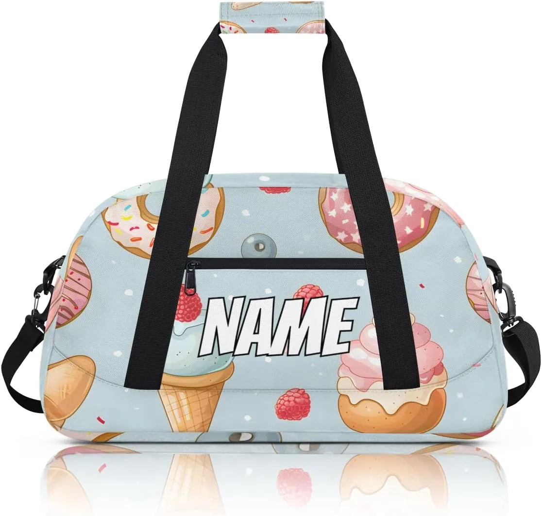 Personalized Custom Gym Bag for Women Men Carry on Donut Ice Cream Travel Duffel Tote Colorful Cupcake Overnight Workout Weekender Bag