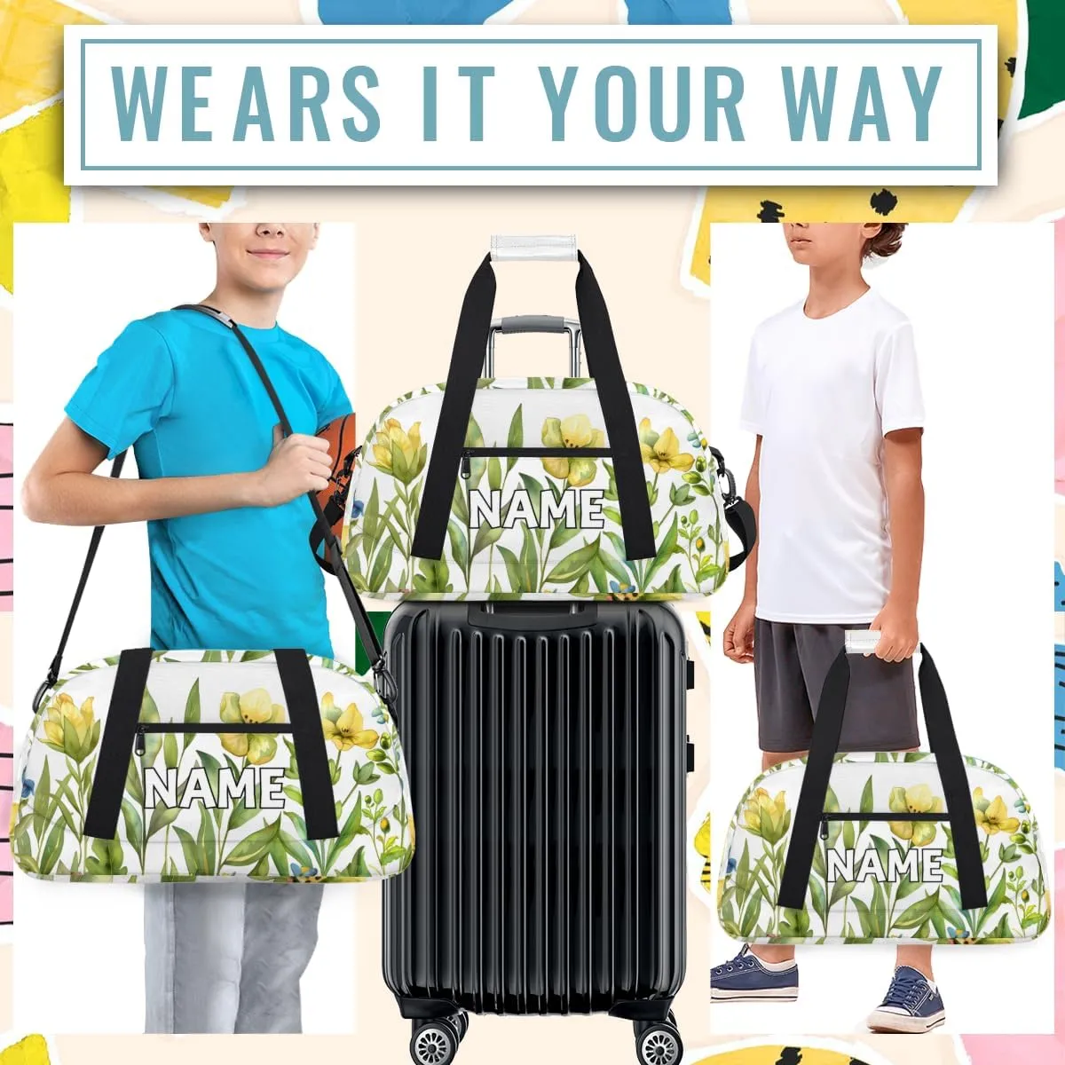 Personalized Custom Gym Bag for Women Men Carry on Spring Flora Travel Duffel Tote Wildflower Colorful Overnight Workout Weekender Bag