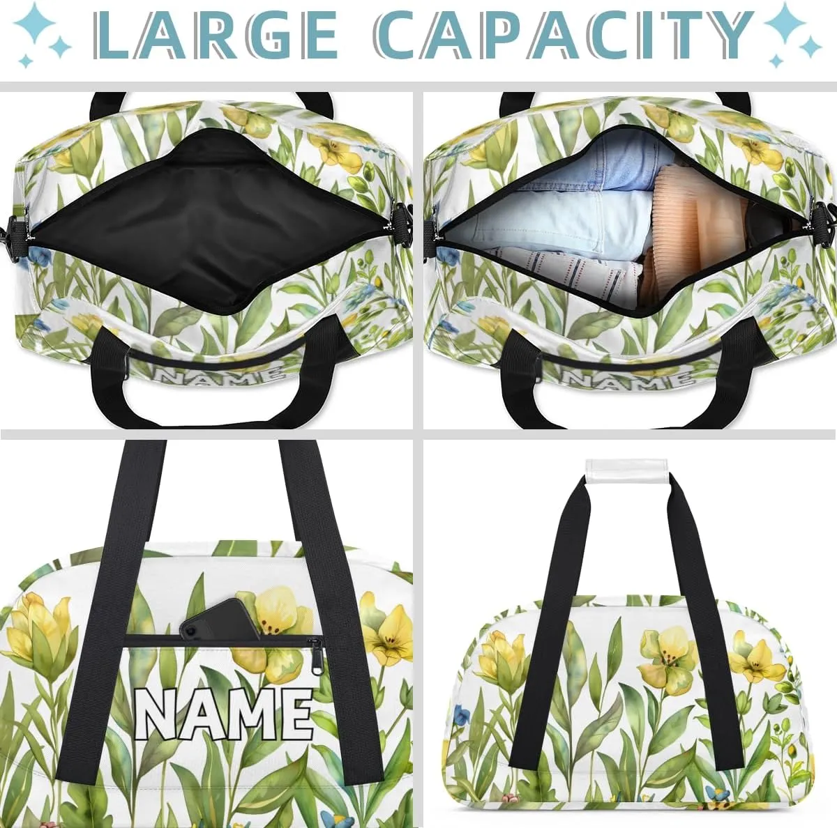 Personalized Custom Gym Bag for Women Men Carry on Spring Flora Travel Duffel Tote Wildflower Colorful Overnight Workout Weekender Bag