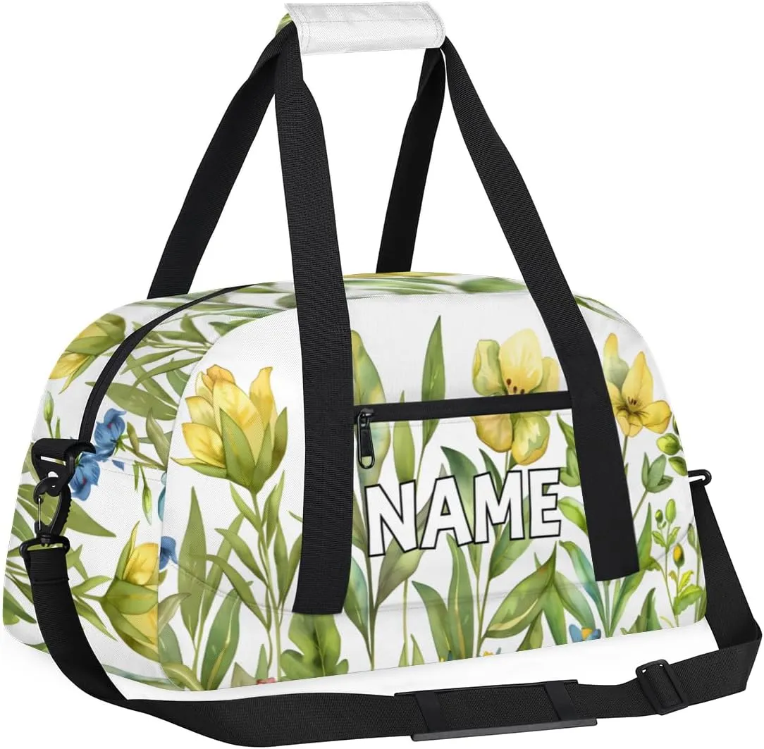 Personalized Custom Gym Bag for Women Men Carry on Spring Flora Travel Duffel Tote Wildflower Colorful Overnight Workout Weekender Bag