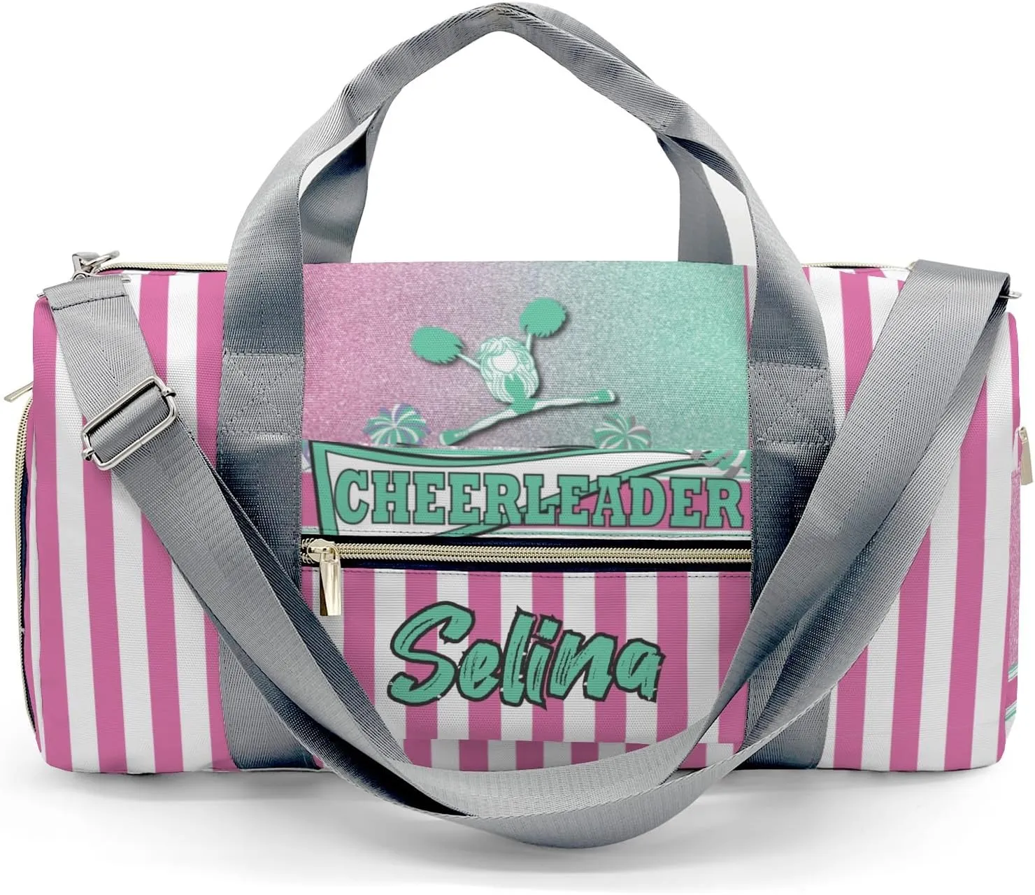 Personalized Duffel Bag Cheerleader Girl Green Pink Pom Pom Function Meets Fashion: Travel Bags for Fitness Journey