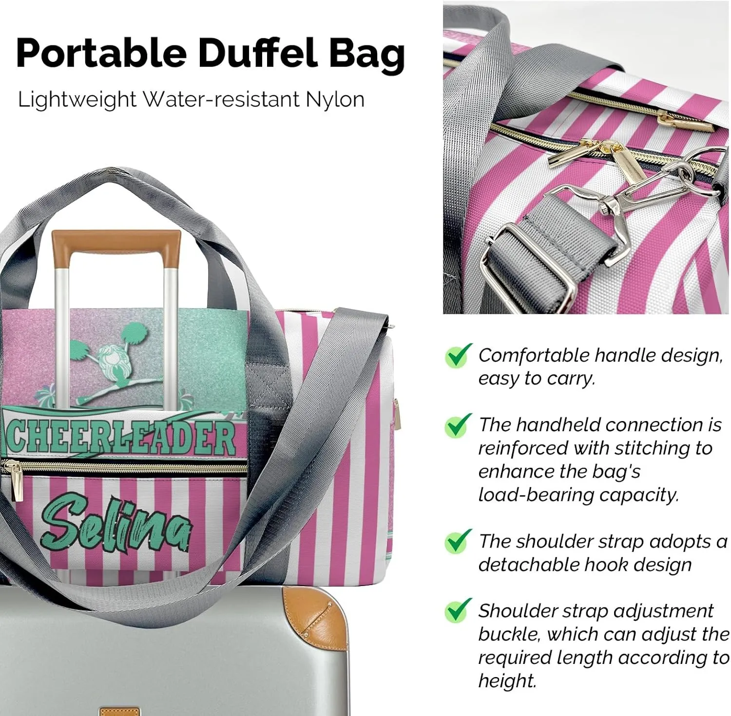 Personalized Duffel Bag Cheerleader Girl Green Pink Pom Pom Function Meets Fashion: Travel Bags for Fitness Journey