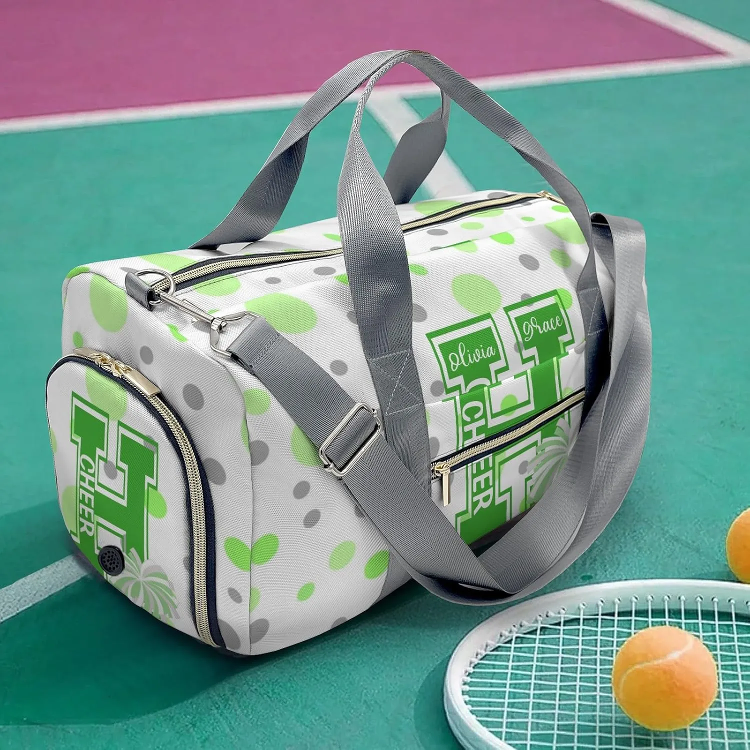 Personalized Duffel Bag Cheerleader Pom-pom Polka Dots Bow Function Meets Fashion: Travel Bags for Fitness Journey