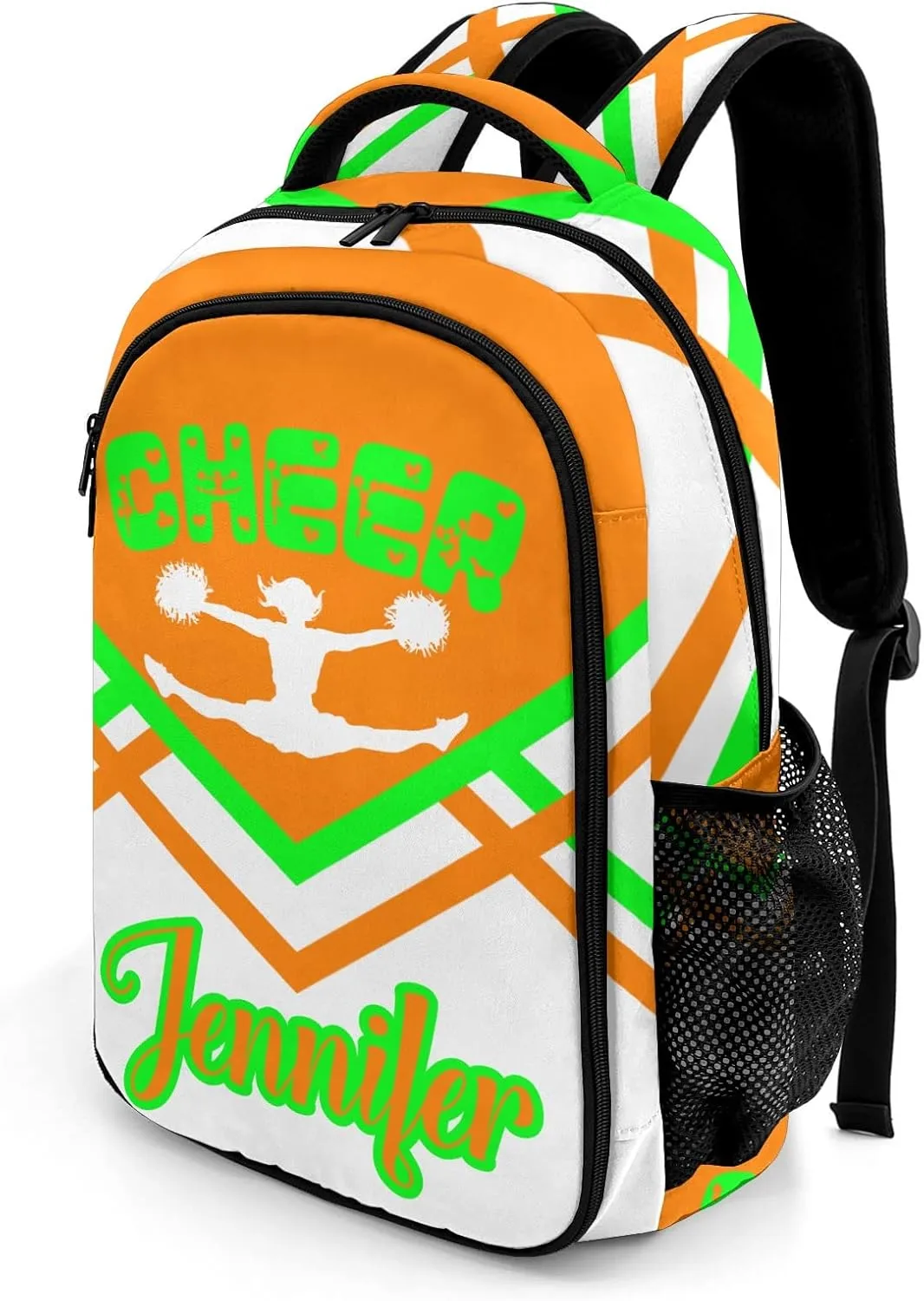 Personalized Name Cheerleaders Backpack Custom Name Large Capacity Shoulder Bags for Sports Party Cheer Pom Orange