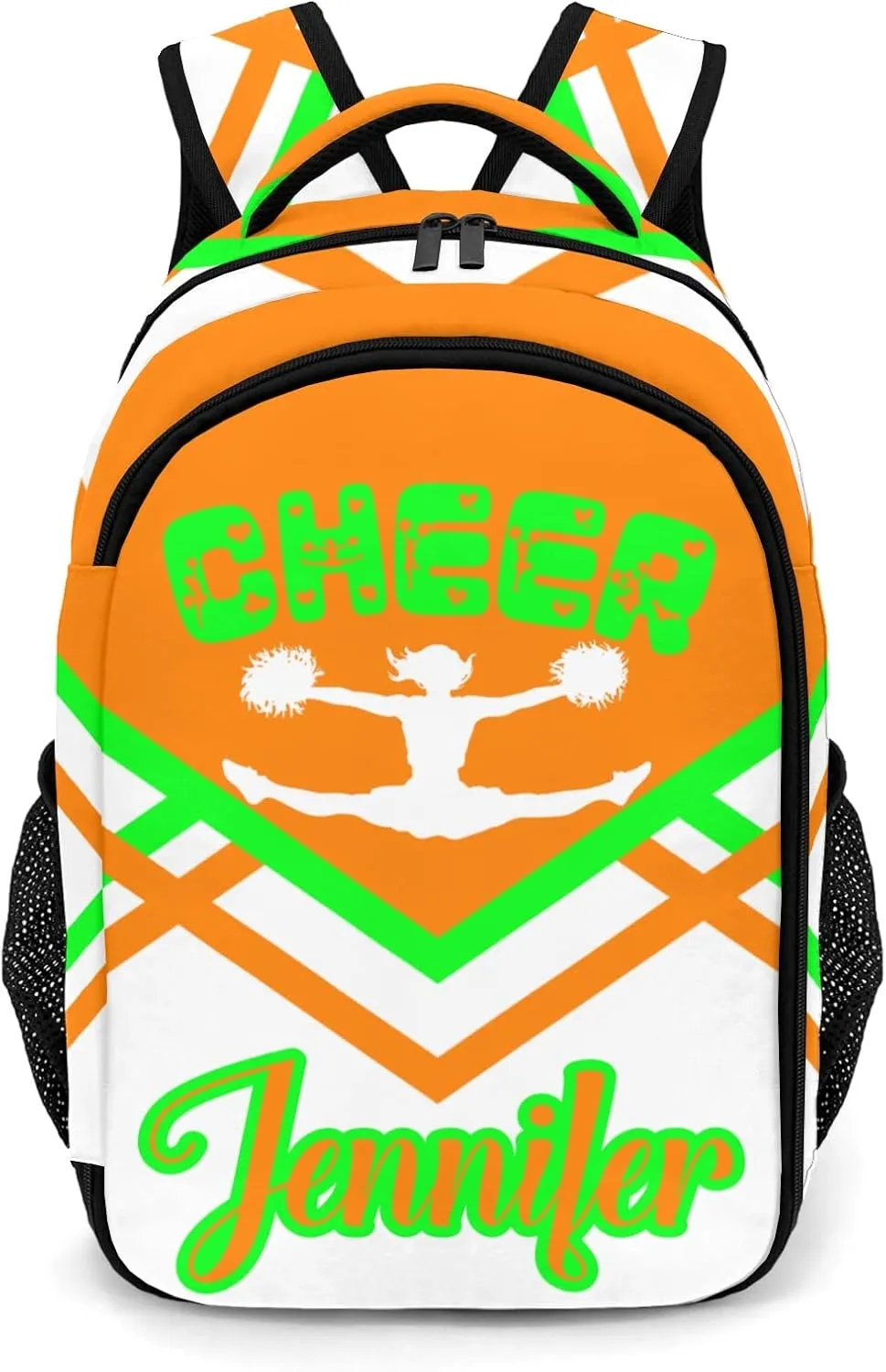 Personalized Name Cheerleaders Backpack Custom Name Large Capacity Shoulder Bags for Sports Party Cheer Pom Orange