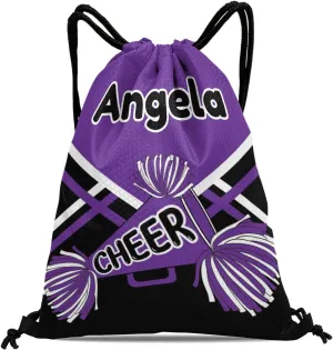 Personalized Name Drawstring Backpack Cheer Casual Waterproof Bag for Competition Swimming Gift Pom Cheerleader Purple