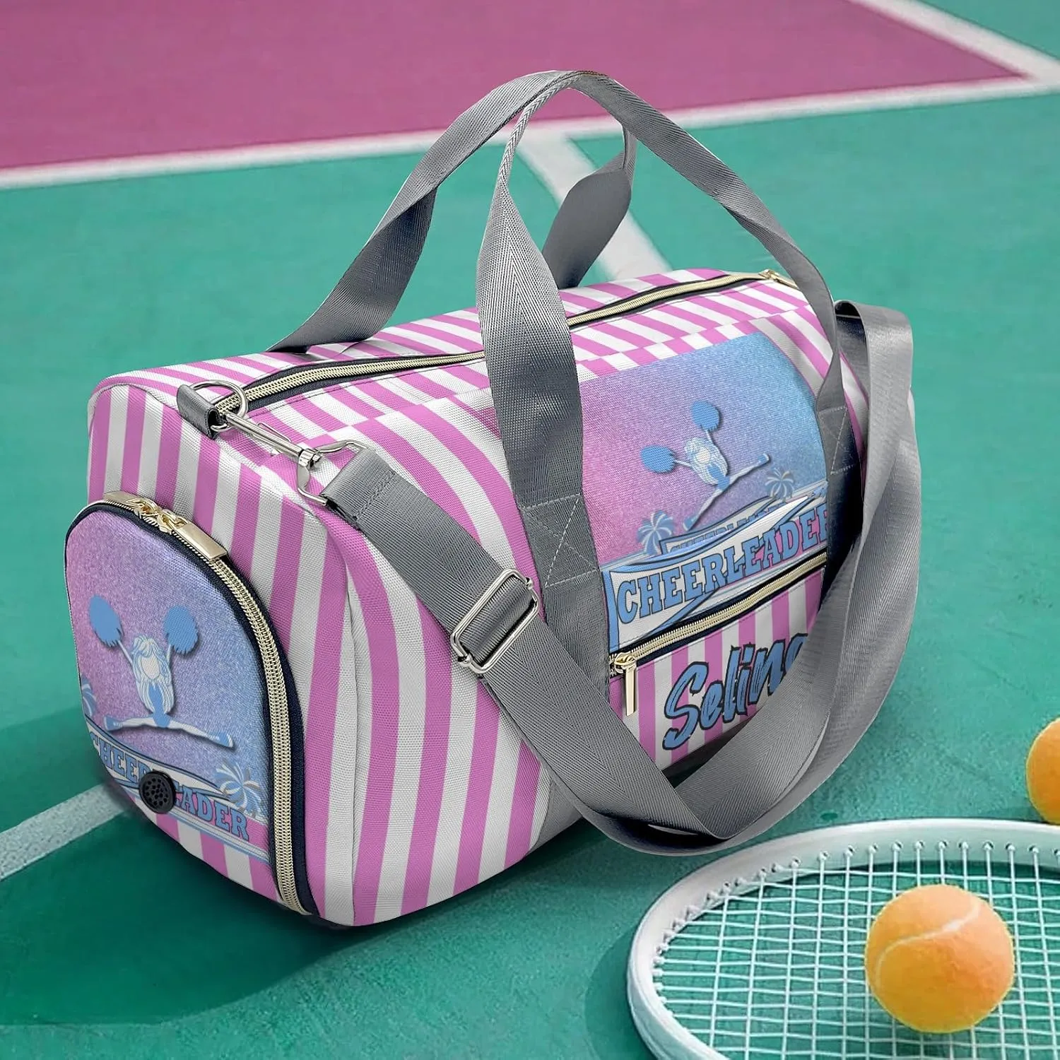 Personalized Name Duffel Bag Cheerleader Girl Pink Blue Pom Pom Ultimate Travel Bags: Your Companion for Every Adventure