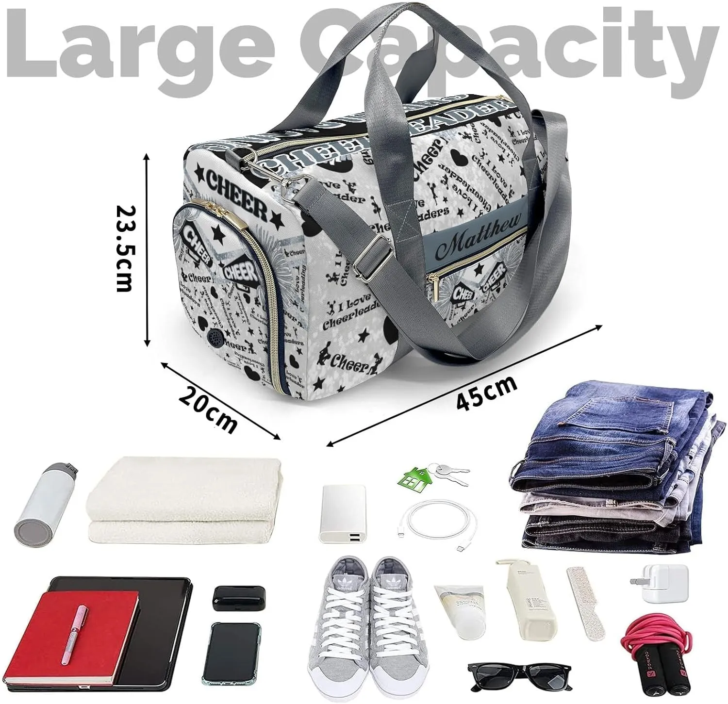 Personalized Name Sports Duffel Bags Man Cheerleaders Coach Pom Stars Gymnastics Travel Perform Training Casual Bag