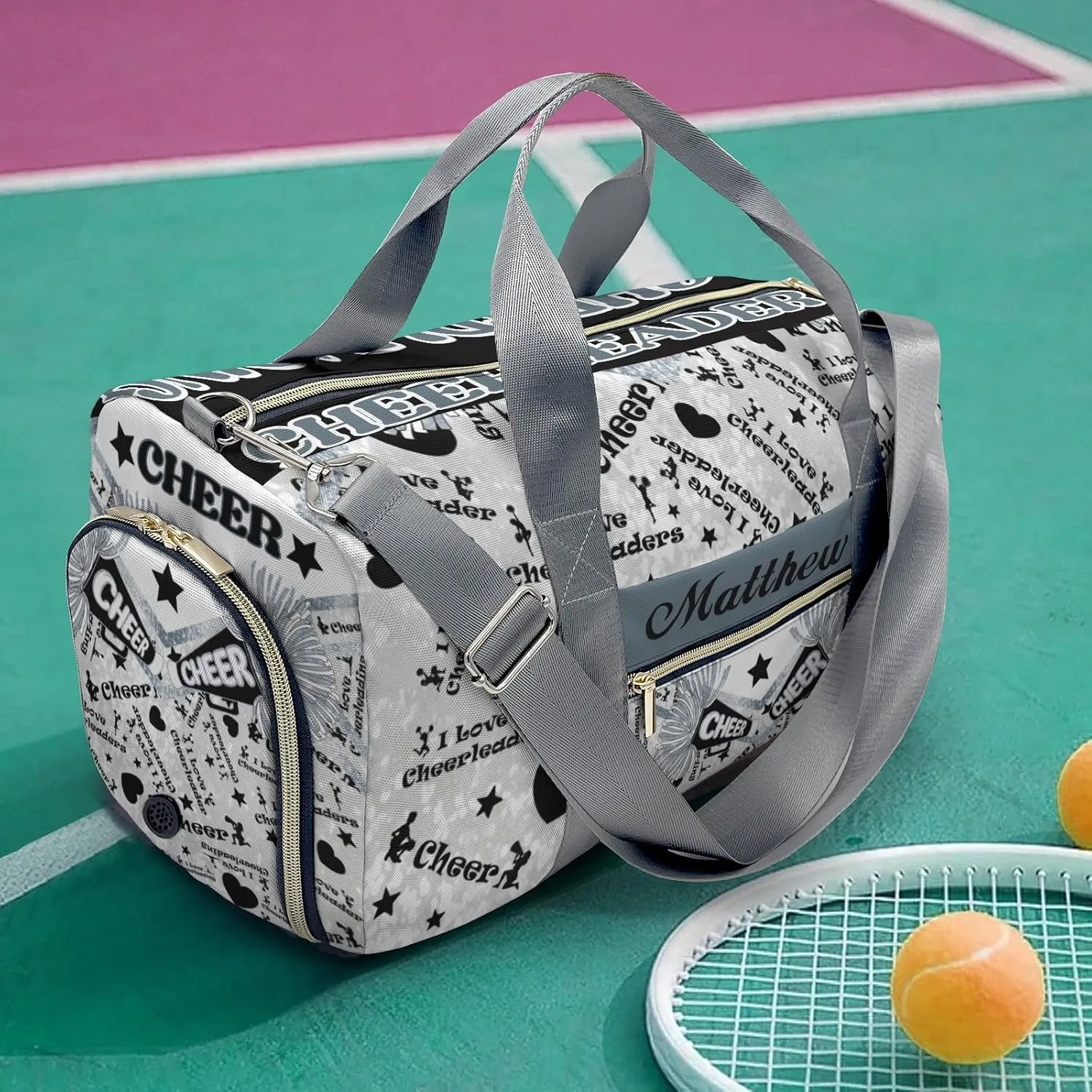 Personalized Name Sports Duffel Bags Man Cheerleaders Coach Pom Stars Gymnastics Travel Perform Training Casual Bag