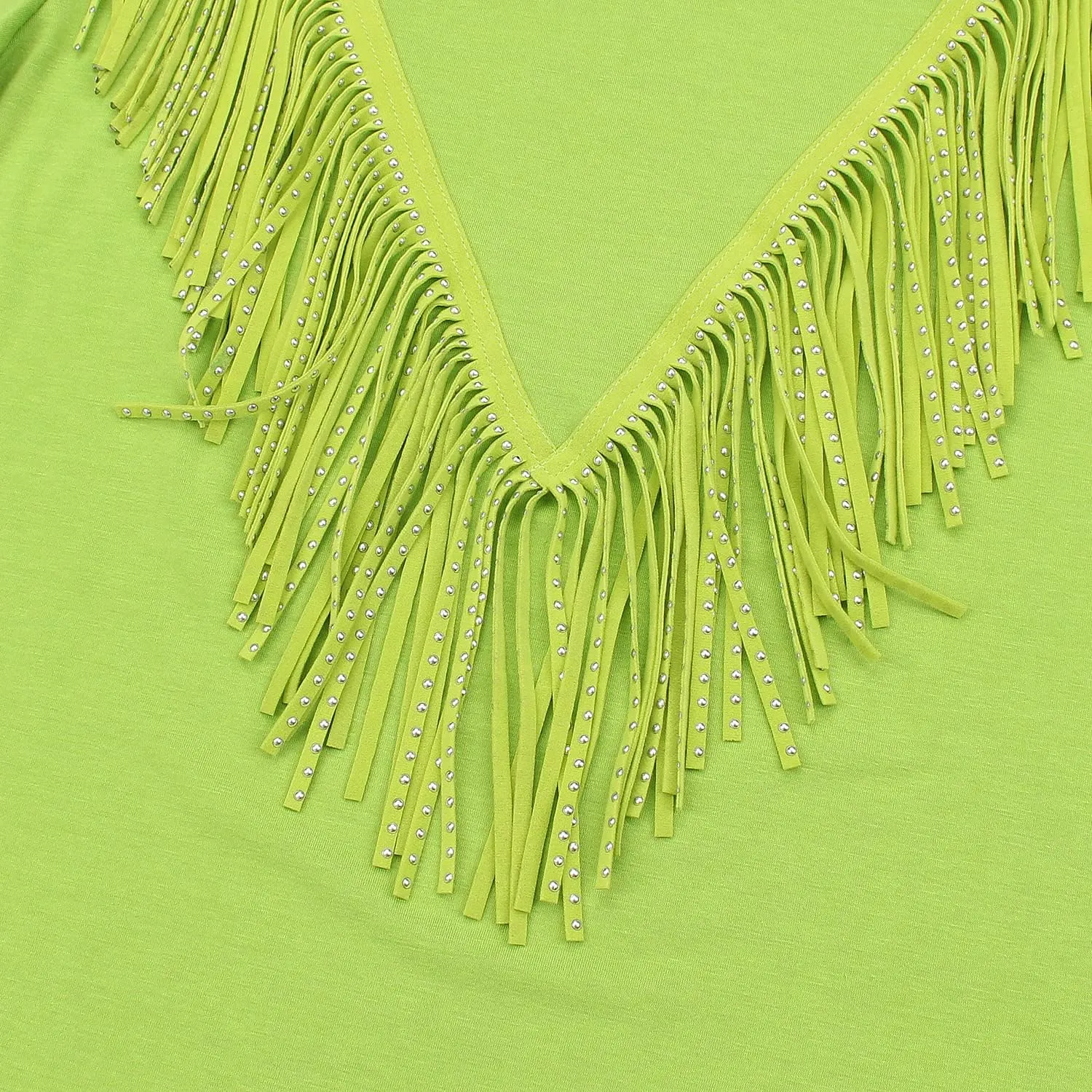 PESION Women's Fringe Trim Shirts Short Sleeve Tassel Trim Blouse T-Shirt Tops