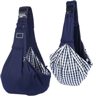 Pet Dog Sling Carrier, Adjustable Strap Hands Free Reversible Double-Sided Pouch Pet Papoose Bag Tote Bag with a Pocket Safety Belt Puppy Carrier Travel Bag Backpack for Small Dogs Cats Rabbits (Blue)