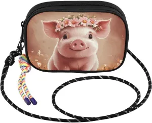 Pig Garland Flower Small Crossbody Bags for Women Cell Phone Purses Women's Shoulder Handbag Wallet Purse