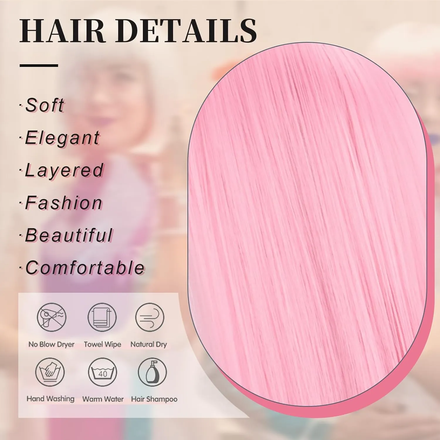 Pink Bob Wig With Bangs - Short Straight Bob Bangs Wig, 12Inch Heat Resistant Synthetic Hair, Natural Looking For Daily Party Use