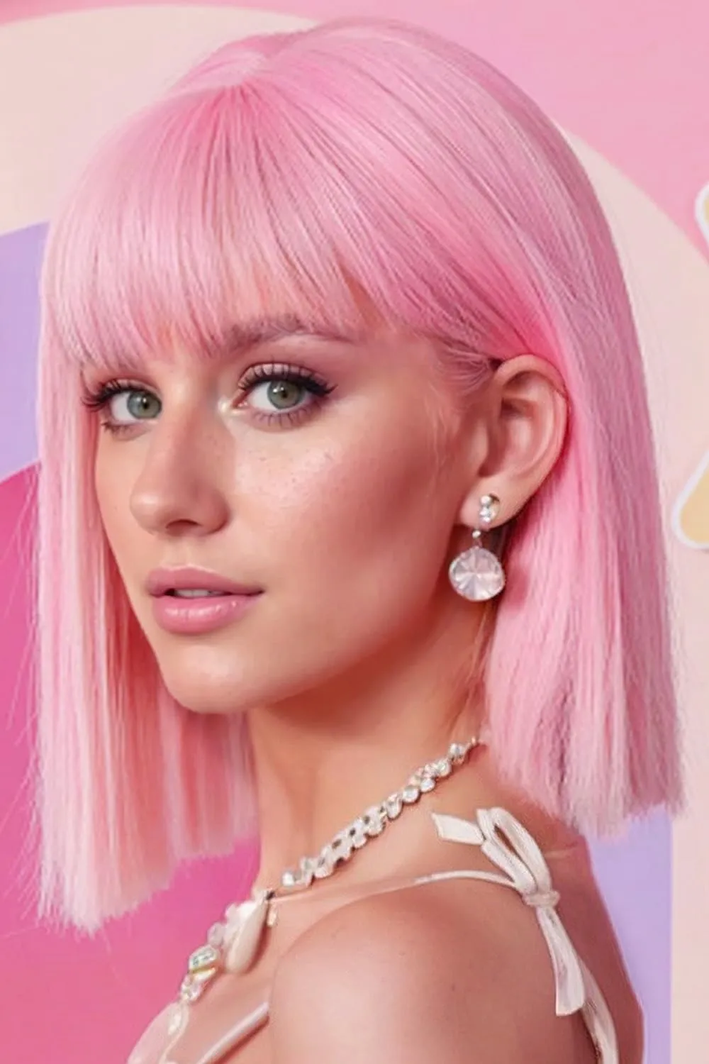 Pink Bob Wig With Bangs - Short Straight Bob Bangs Wig, 12Inch Heat Resistant Synthetic Hair, Natural Looking For Daily Party Use