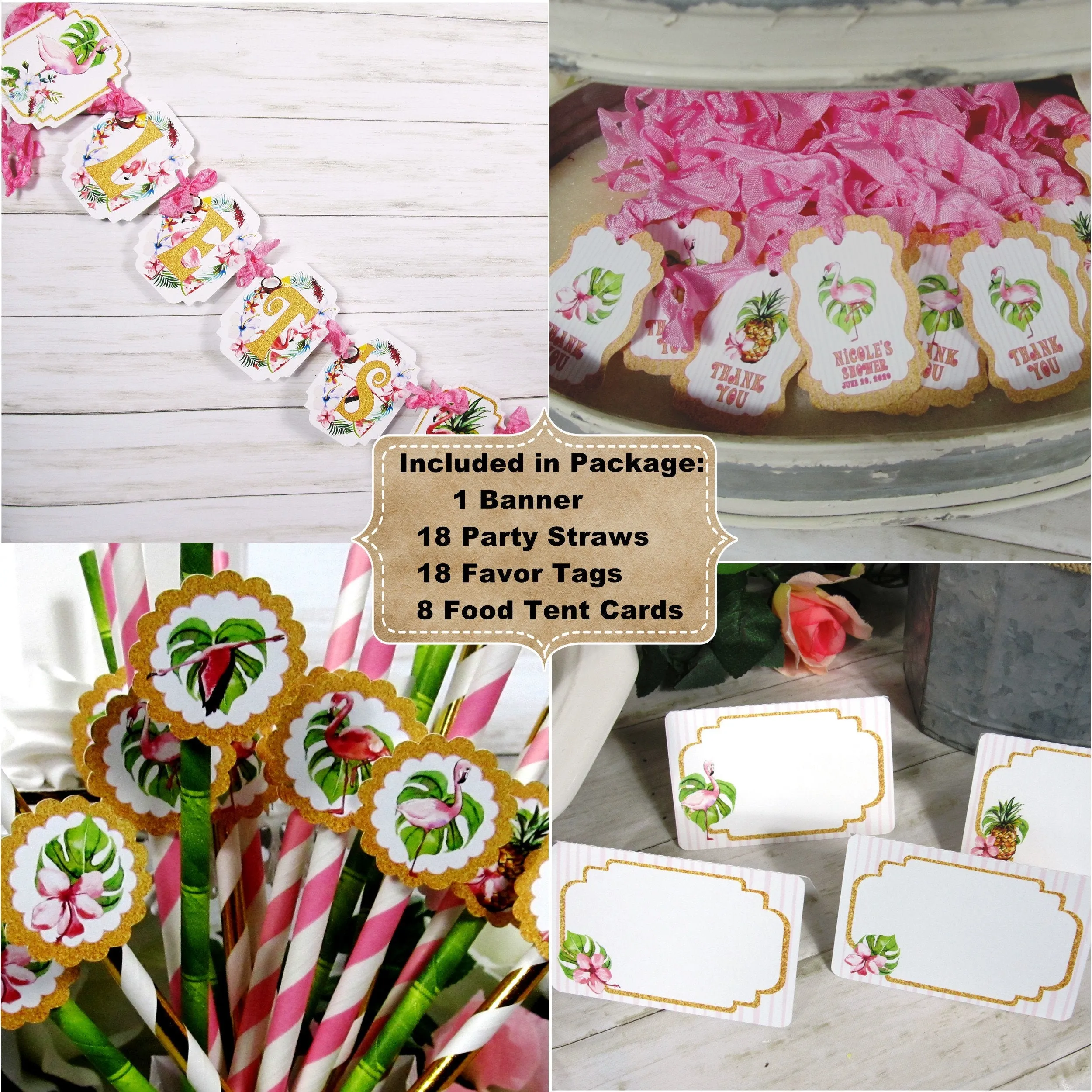 Pink Flamingo Floral Tropical Bridal or Baby Shower Table Decorations