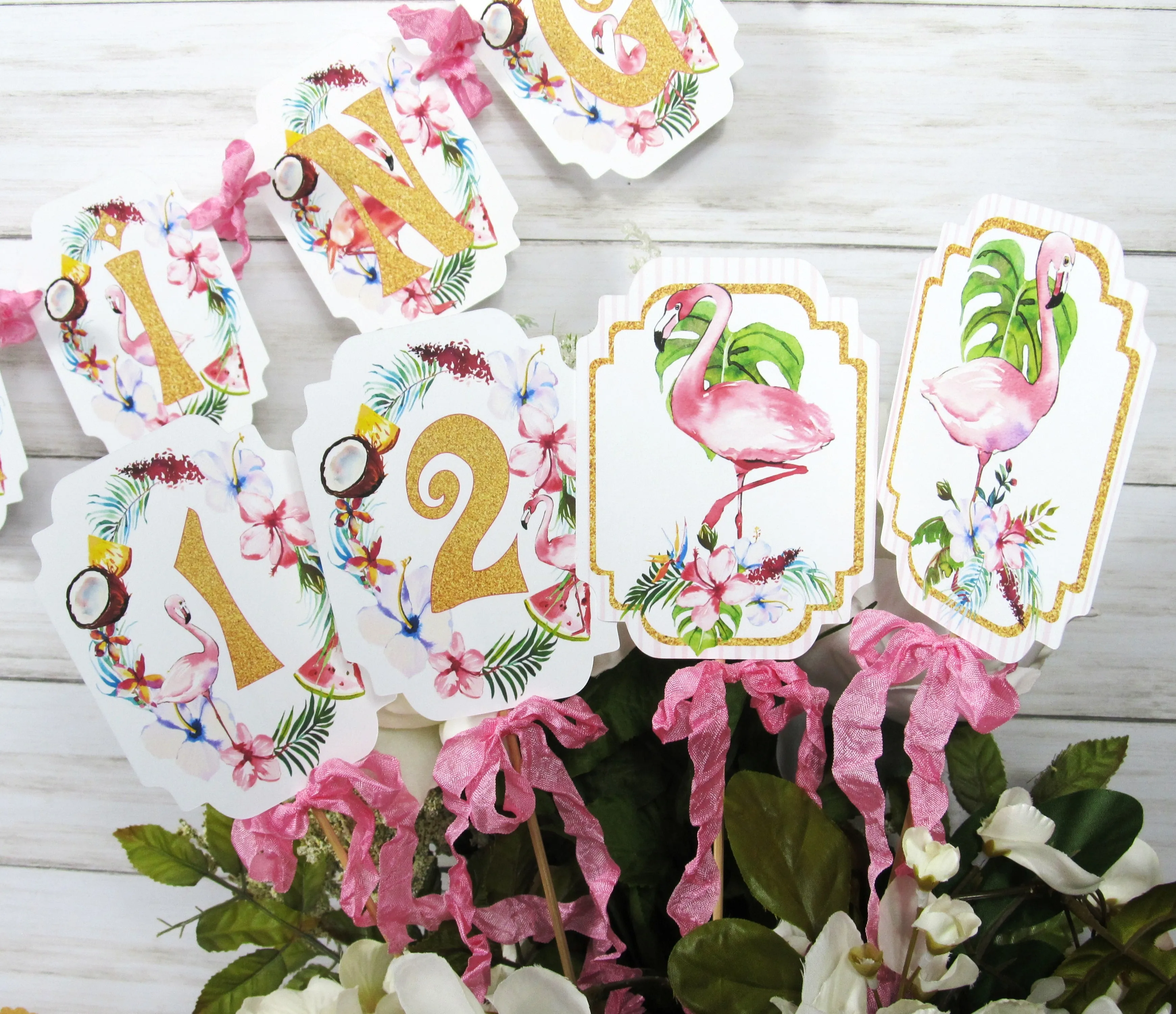 Pink Flamingo Floral Tropical Bridal or Baby Shower Table Decorations