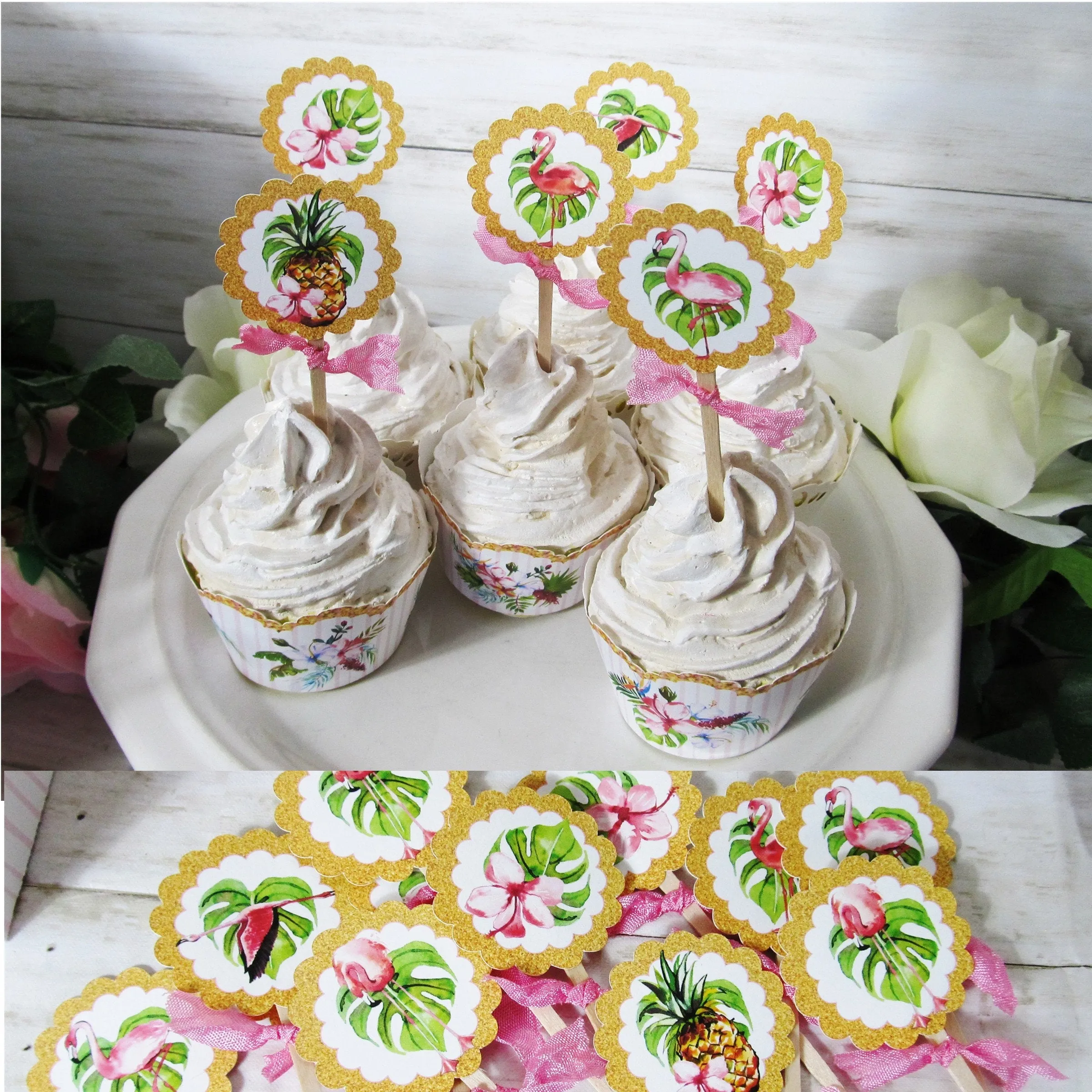 Pink Flamingo Floral Tropical Bridal or Baby Shower Table Decorations