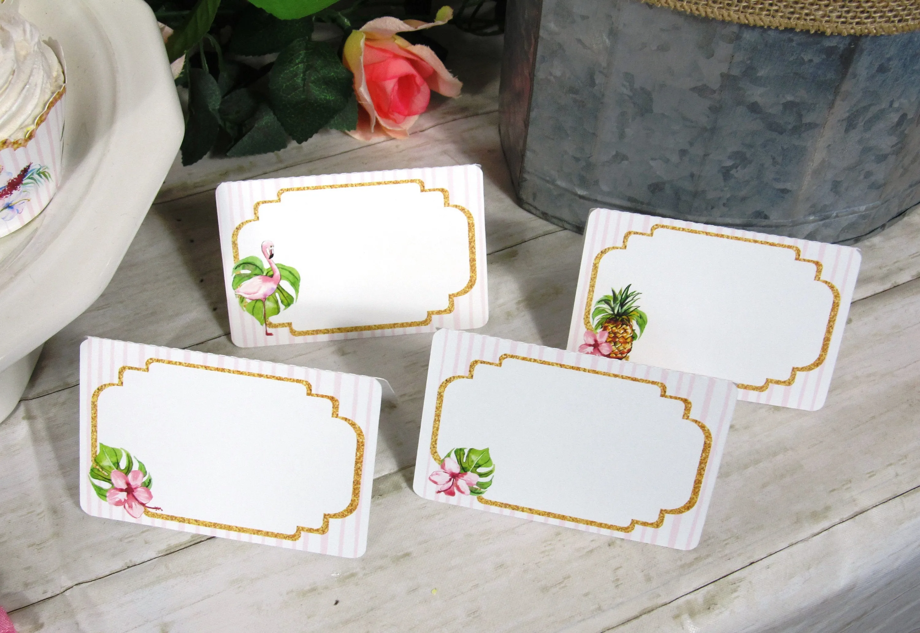 Pink Flamingo Floral Tropical Bridal or Baby Shower Table Decorations