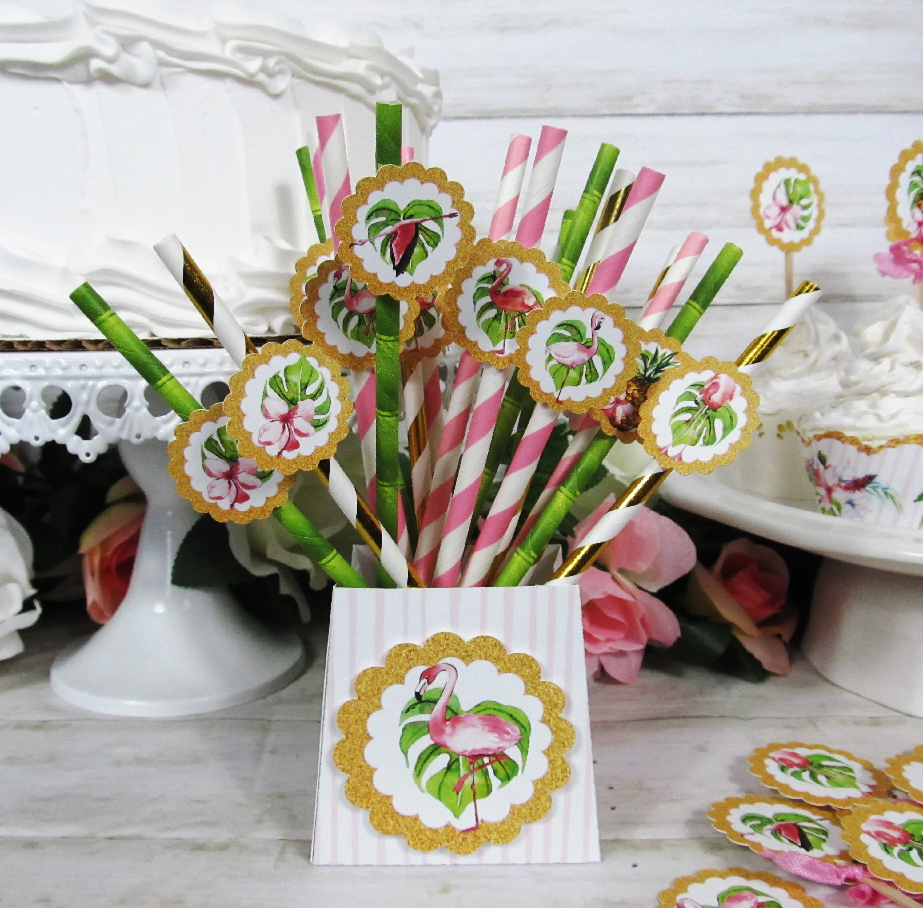 Pink Flamingo Floral Tropical Bridal or Baby Shower Table Decorations